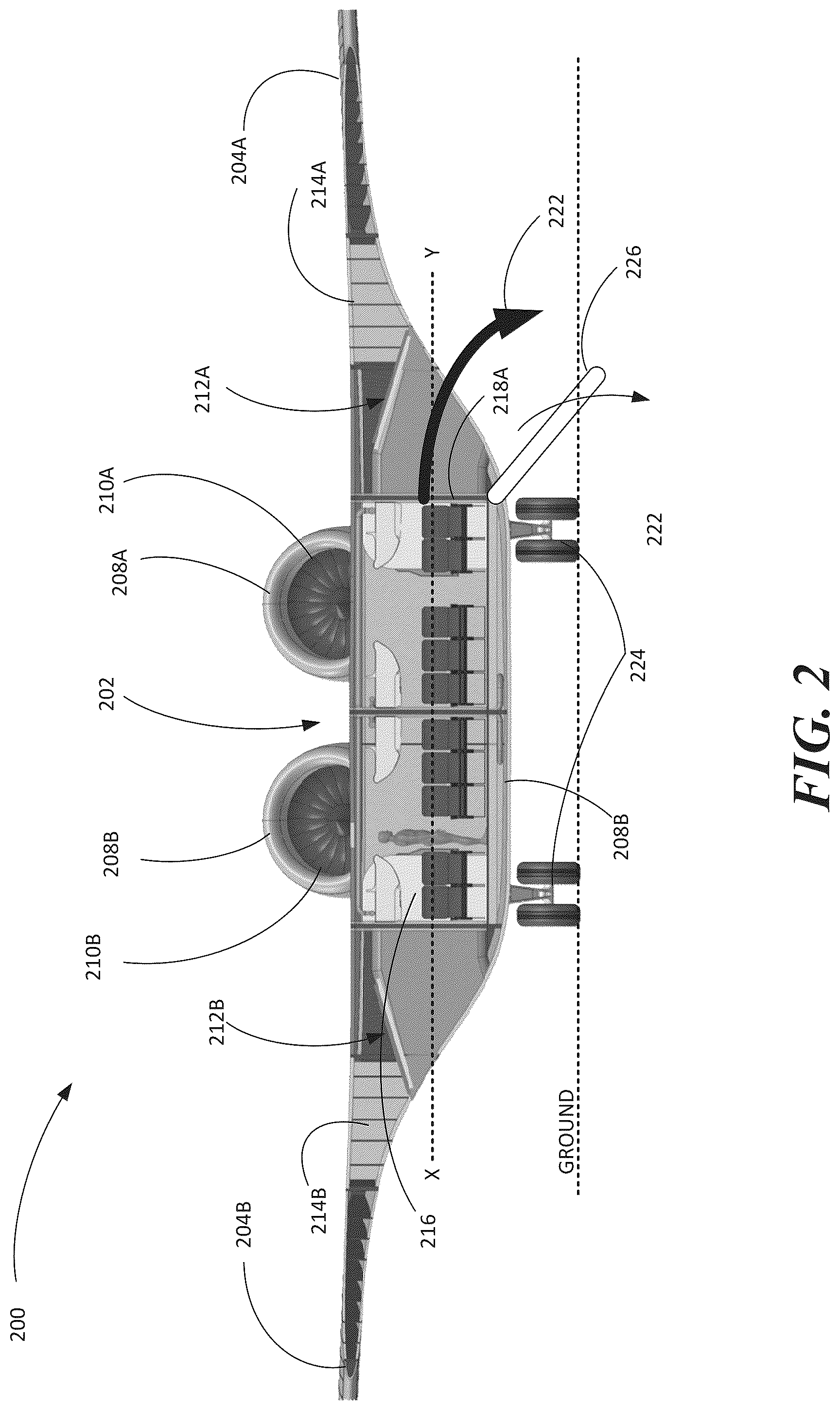 Patent US12304633 Figure 2 – Emergency egress in a blended wing body aircraft