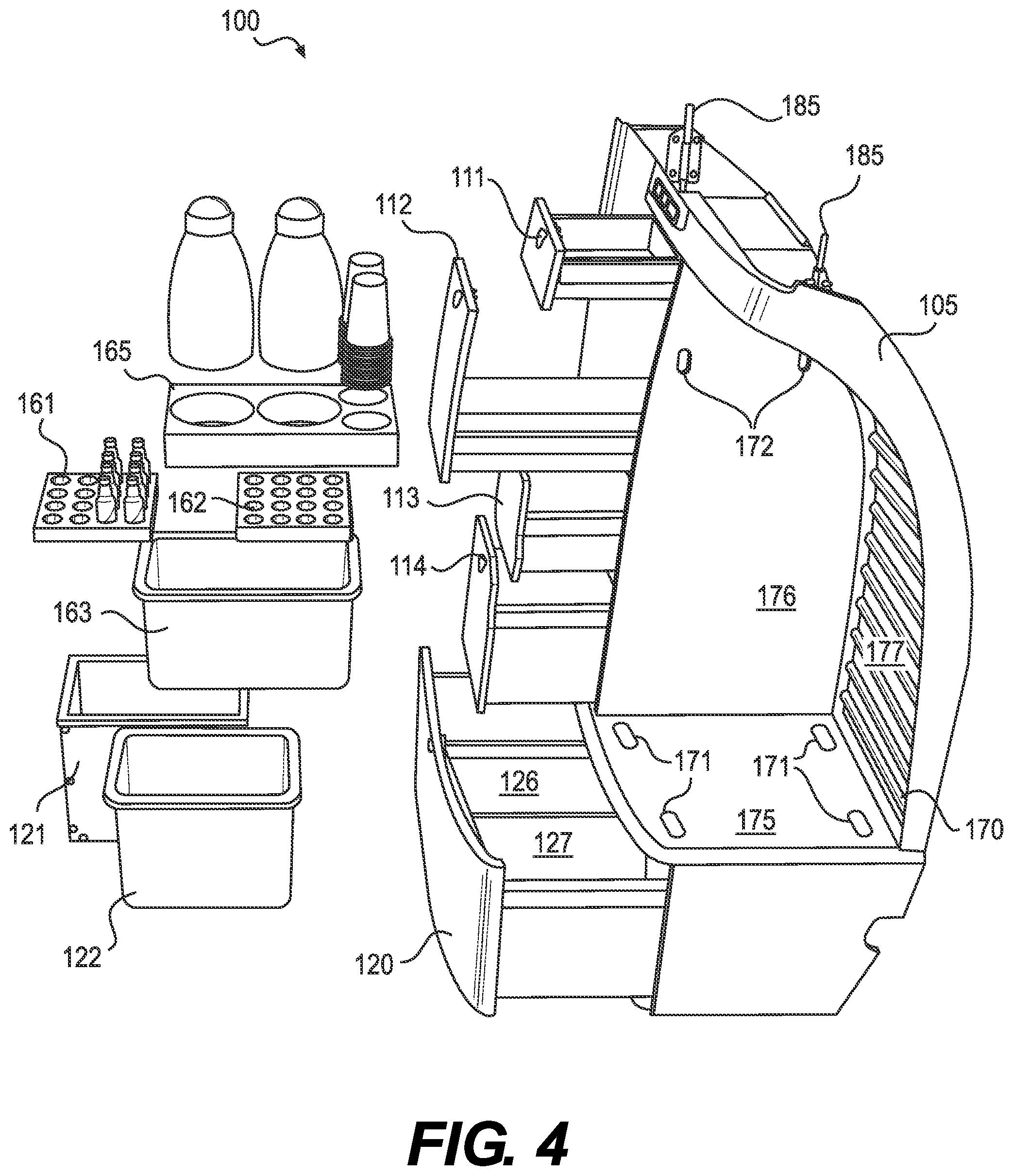 Patent US12304634 Figure 4 – Modular refreshment center