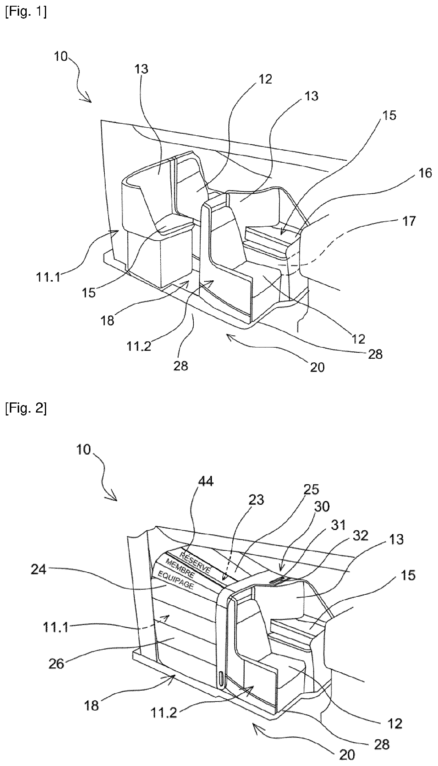 Patent US12304638 Figure 1 – Flexible structure for creating a rest space inside an aircraft cabin
