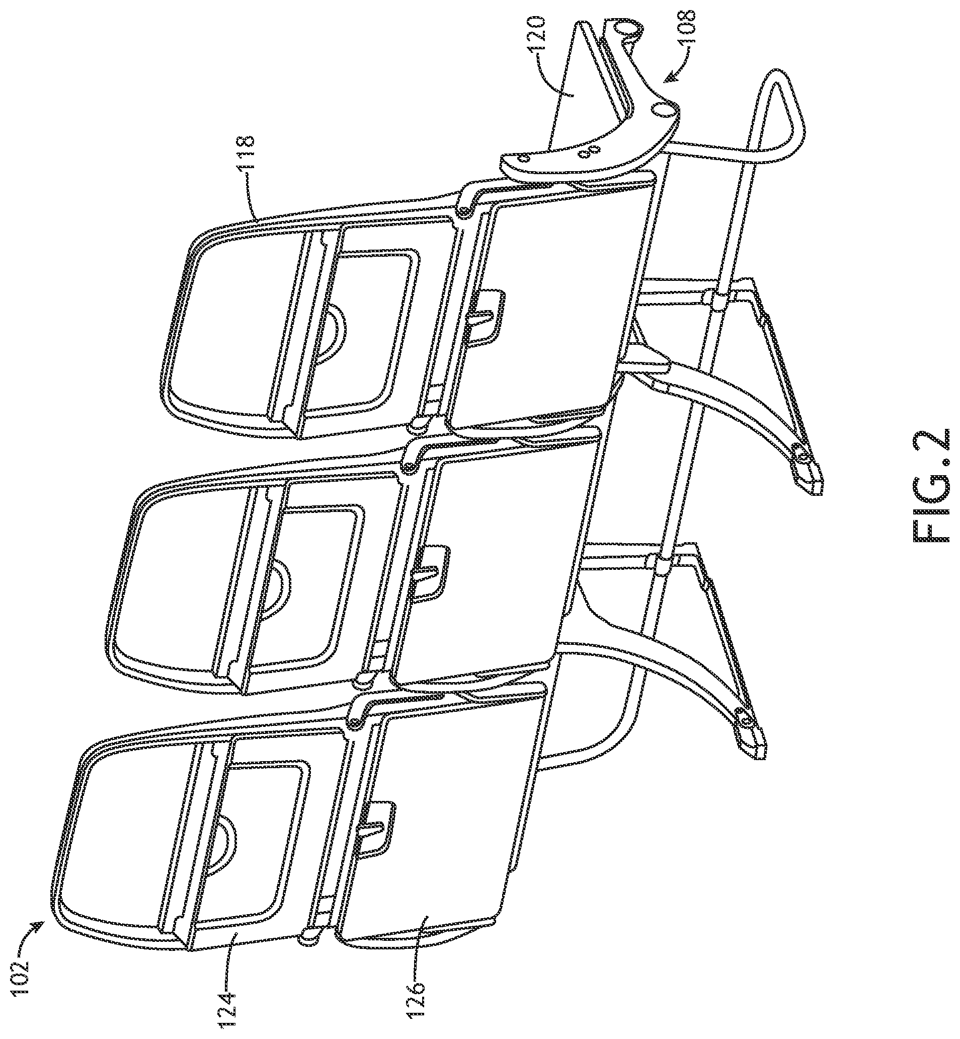 Patent US12304639 Figure 2 – Contiguous passenger seat rows configured to form a bed
