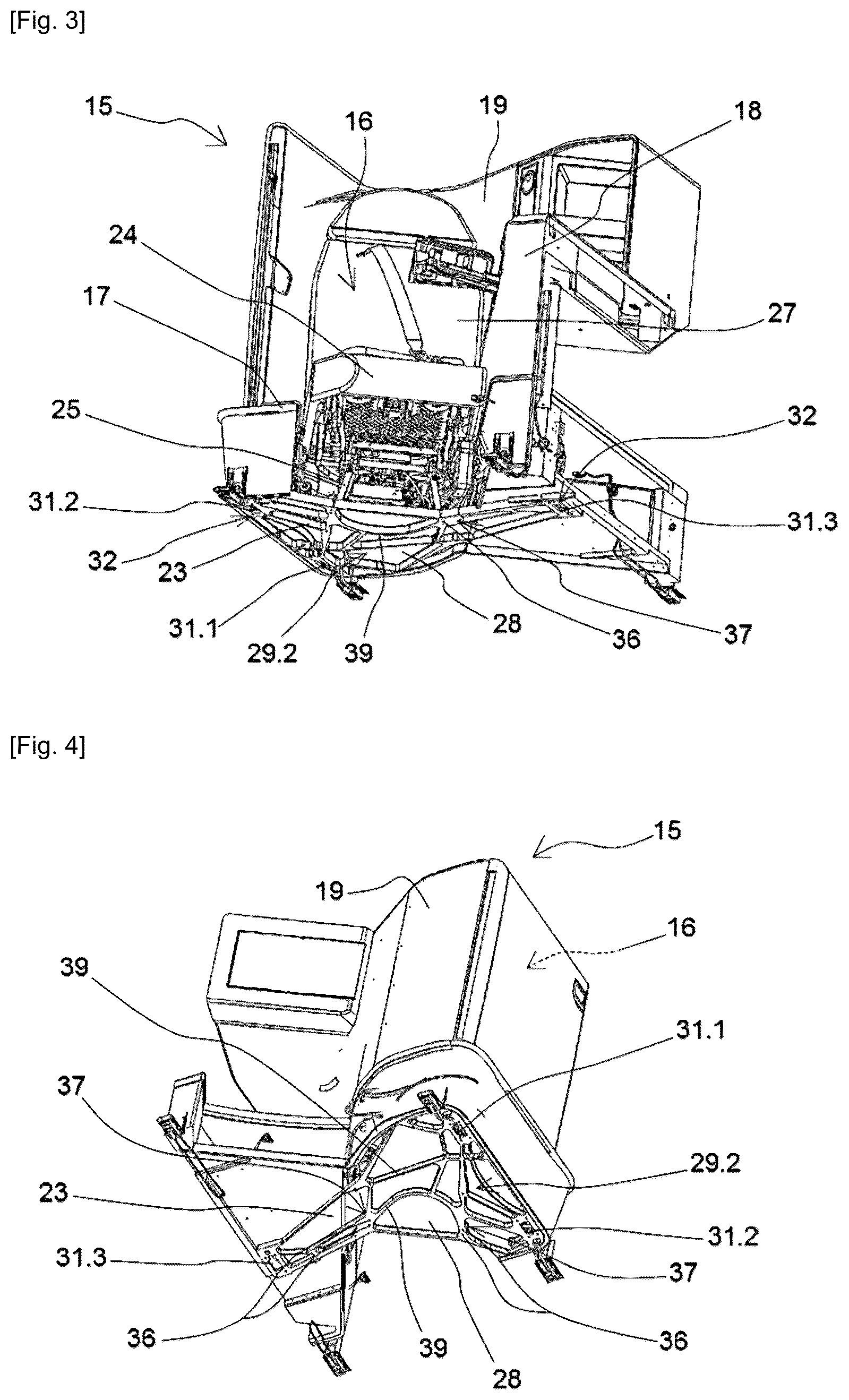 Patent US12304640 Figure 2 – Support pallet for an airplane seat unit