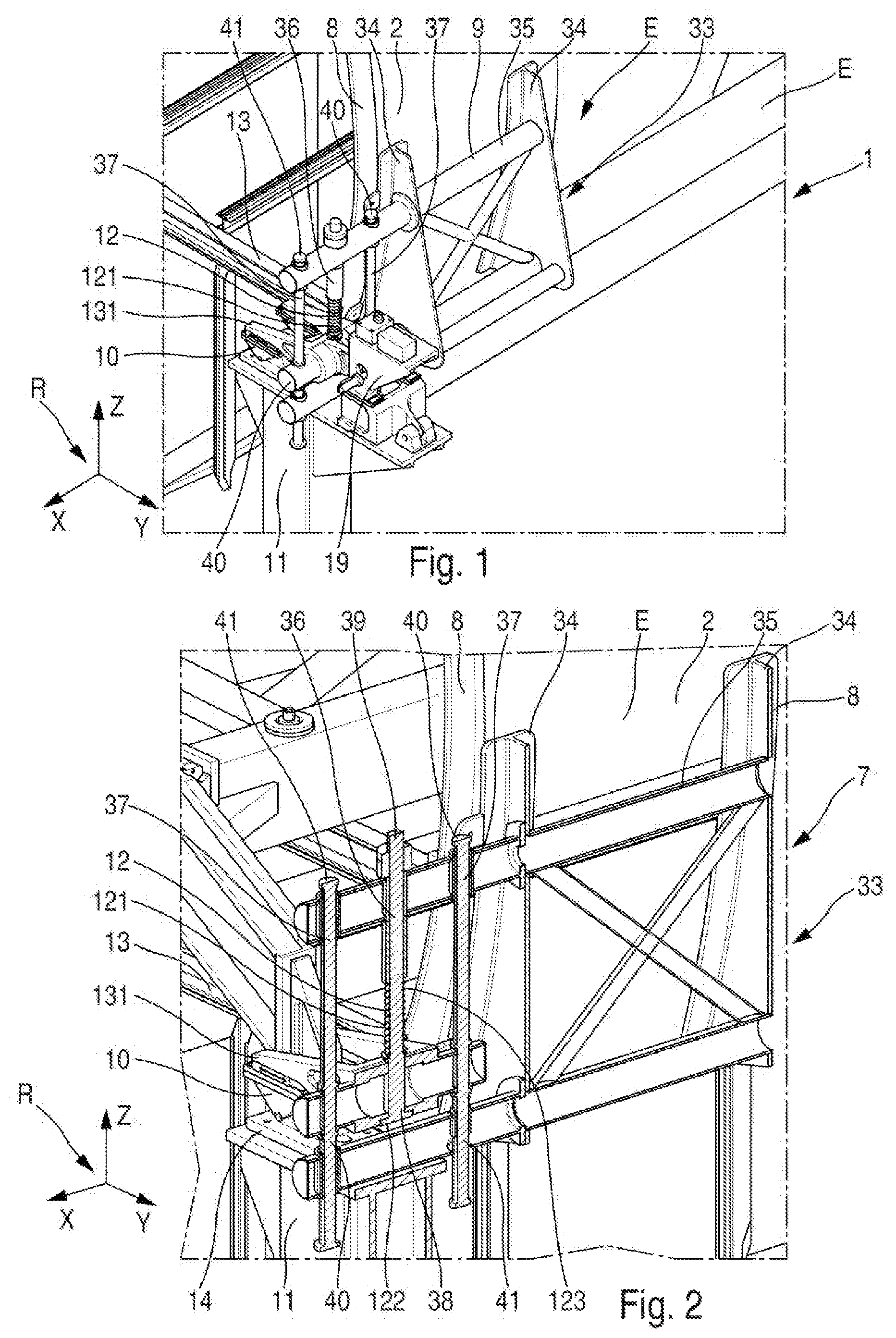 Patent US12304659 Figure 1 – System for handling a side shell of an aircraft with a view to assembling a fuselage barrel of the aircraft and method for assembling a fuselage barrel of an aircraft