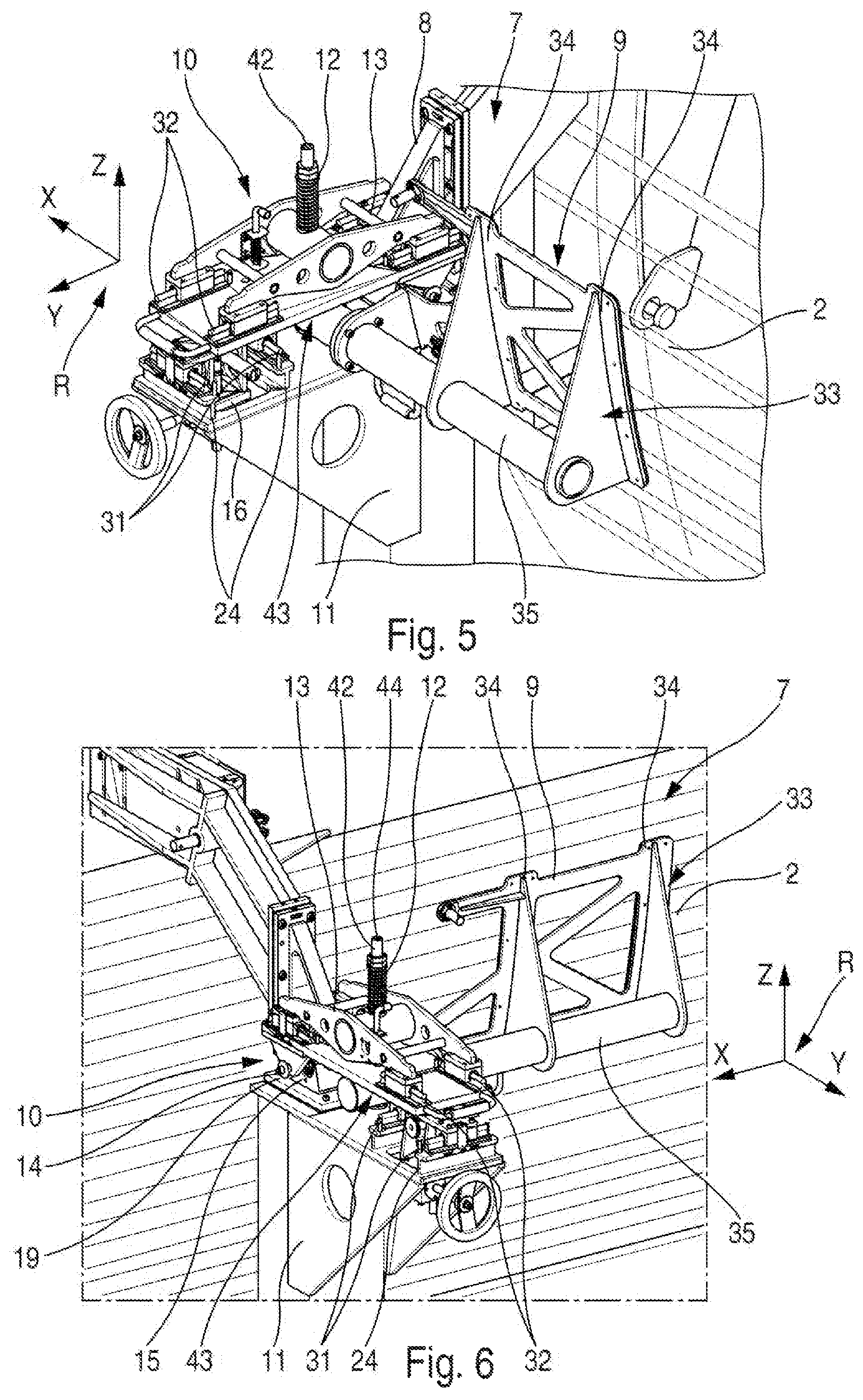 Patent US12304659 Figure 3 – System for handling a side shell of an aircraft with a view to assembling a fuselage barrel of the aircraft and method for assembling a fuselage barrel of an aircraft