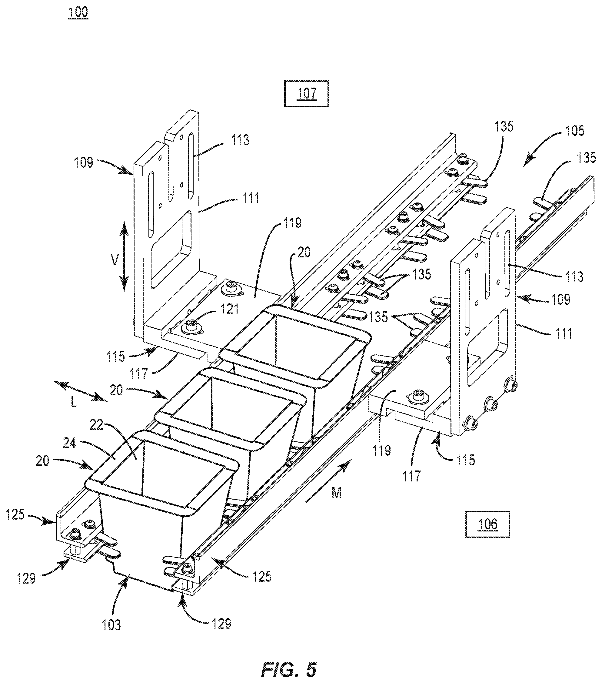 Patent US12304677 Figure 5 – Reconfigurable tray engaging assembly