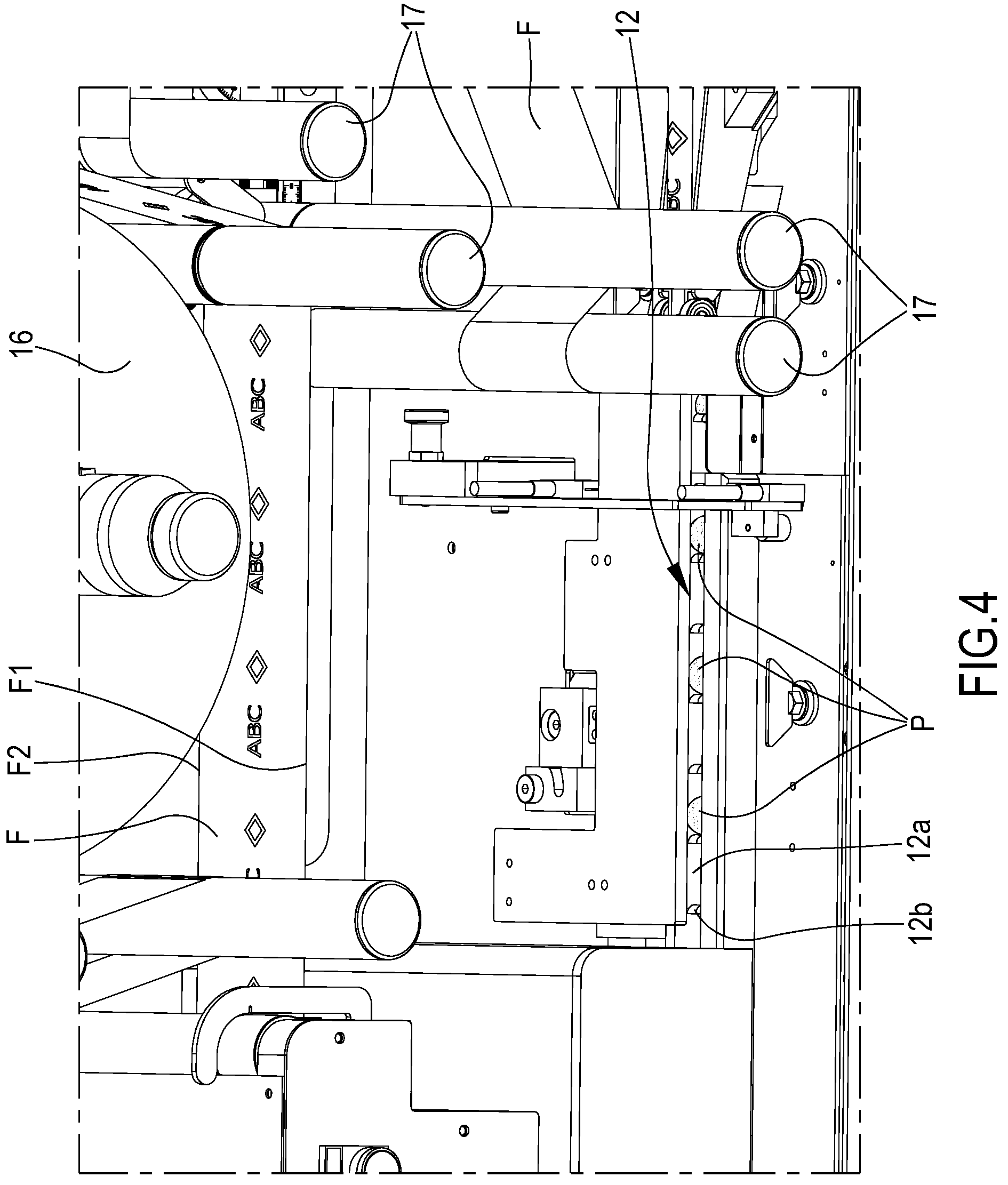 Patent US12304682 Figure 3 – Horizontal packaging machine with adjustable cut-sew group