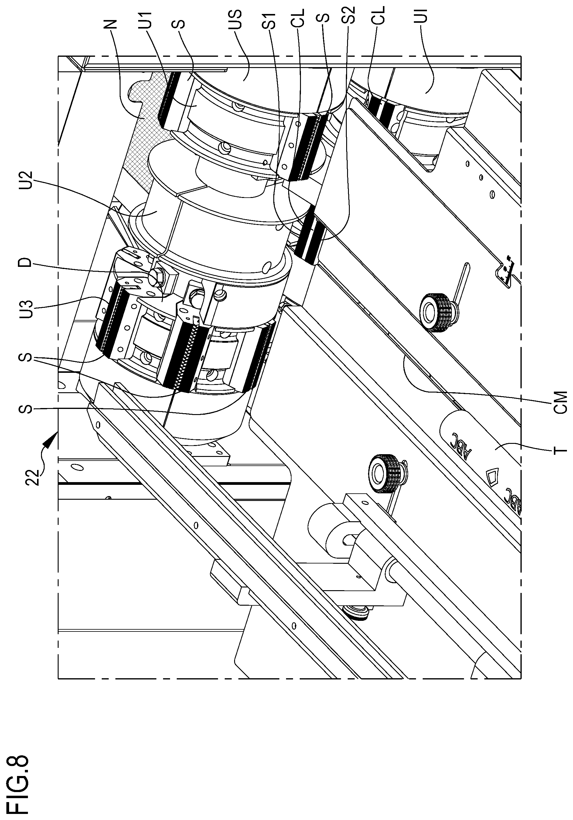 Patent US12304682 Figure 6 – Horizontal packaging machine with adjustable cut-sew group