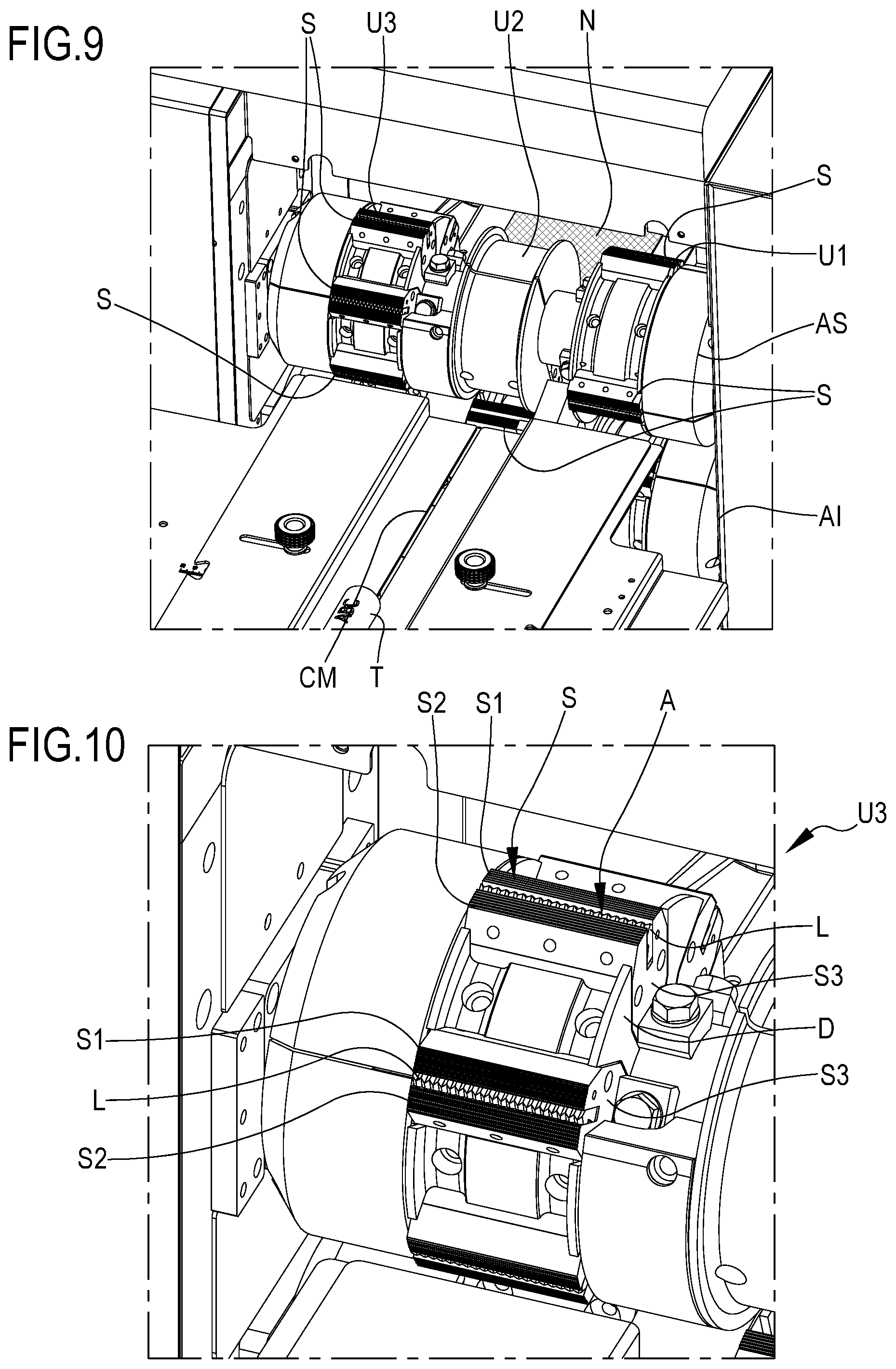 Patent US12304682 Figure 7 – Horizontal packaging machine with adjustable cut-sew group