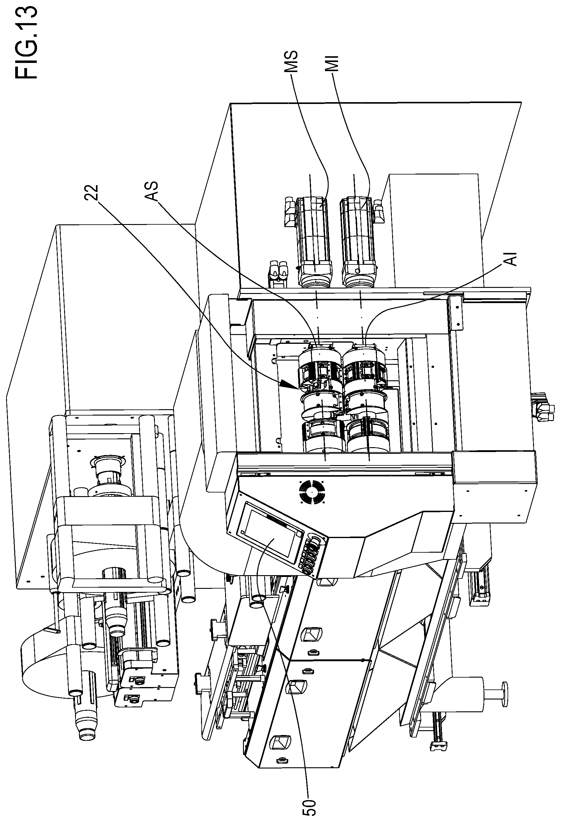 Patent US12304682 Figure 10 – Horizontal packaging machine with adjustable cut-sew group