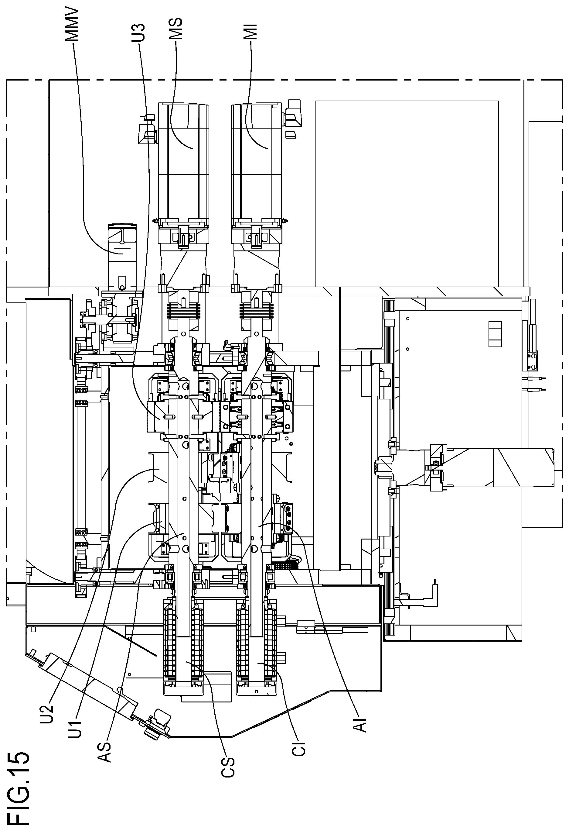 Patent US12304682 Figure 12 – Horizontal packaging machine with adjustable cut-sew group