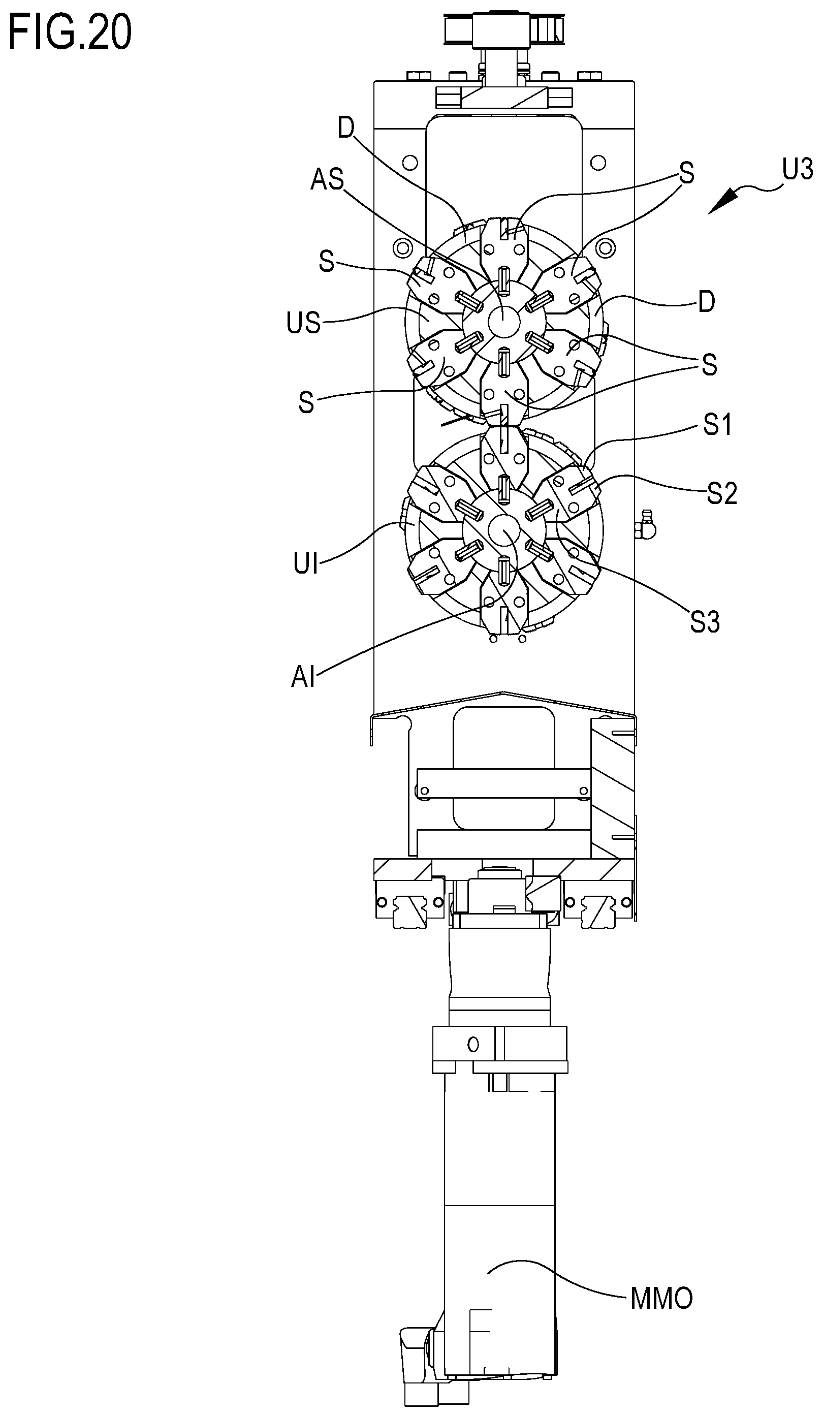 Patent US12304682 Figure 17 – Horizontal packaging machine with adjustable cut-sew group