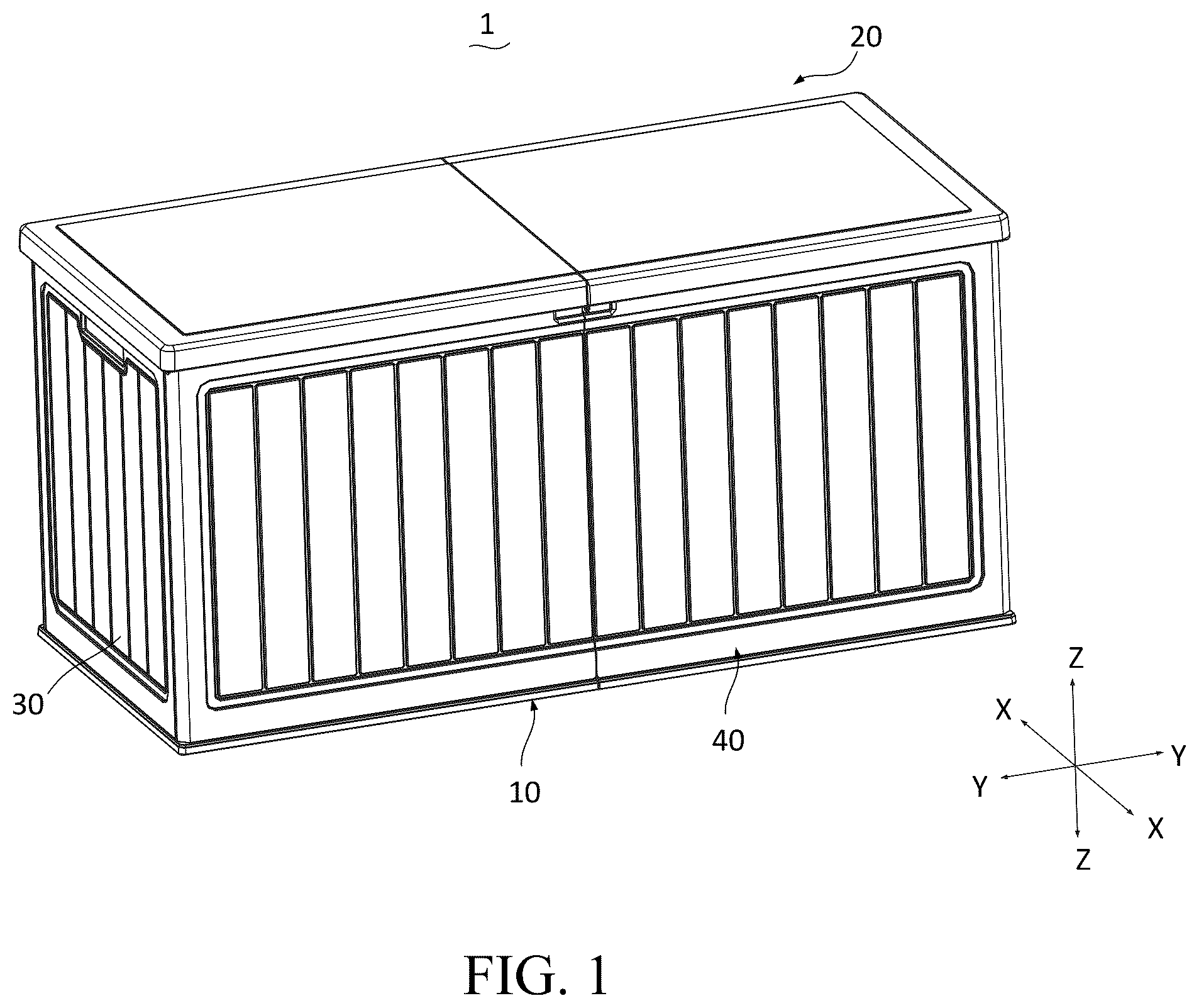Patent US12304692 Figure 1 – Storage box