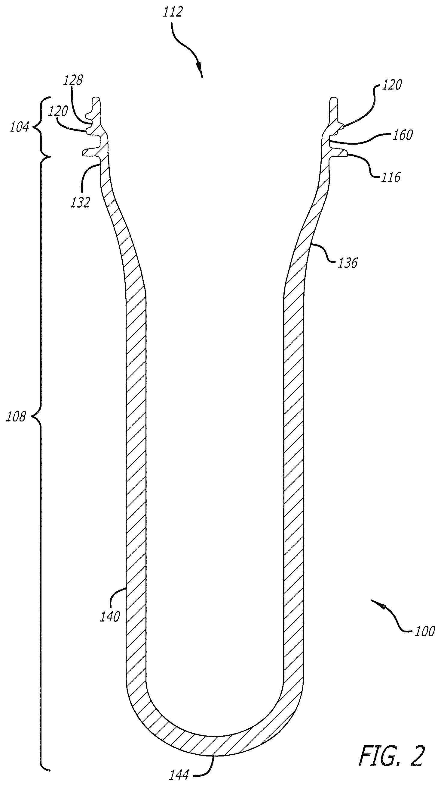 Patent US12304698 Figure 2 – Threaded tamper evidence finish and closure for container