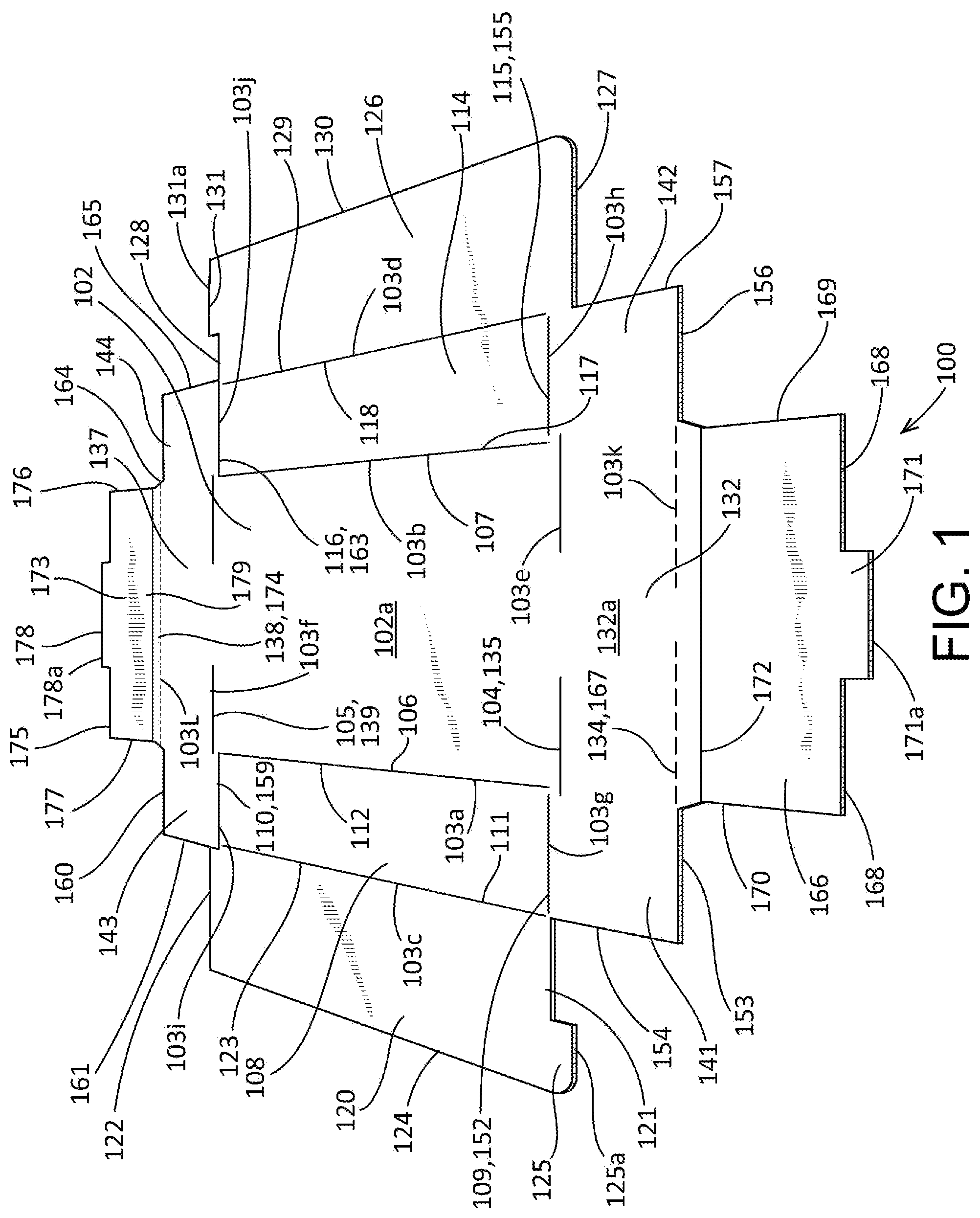 Patent US12304706 Figure 1 – Collapsible tray and methods therefor