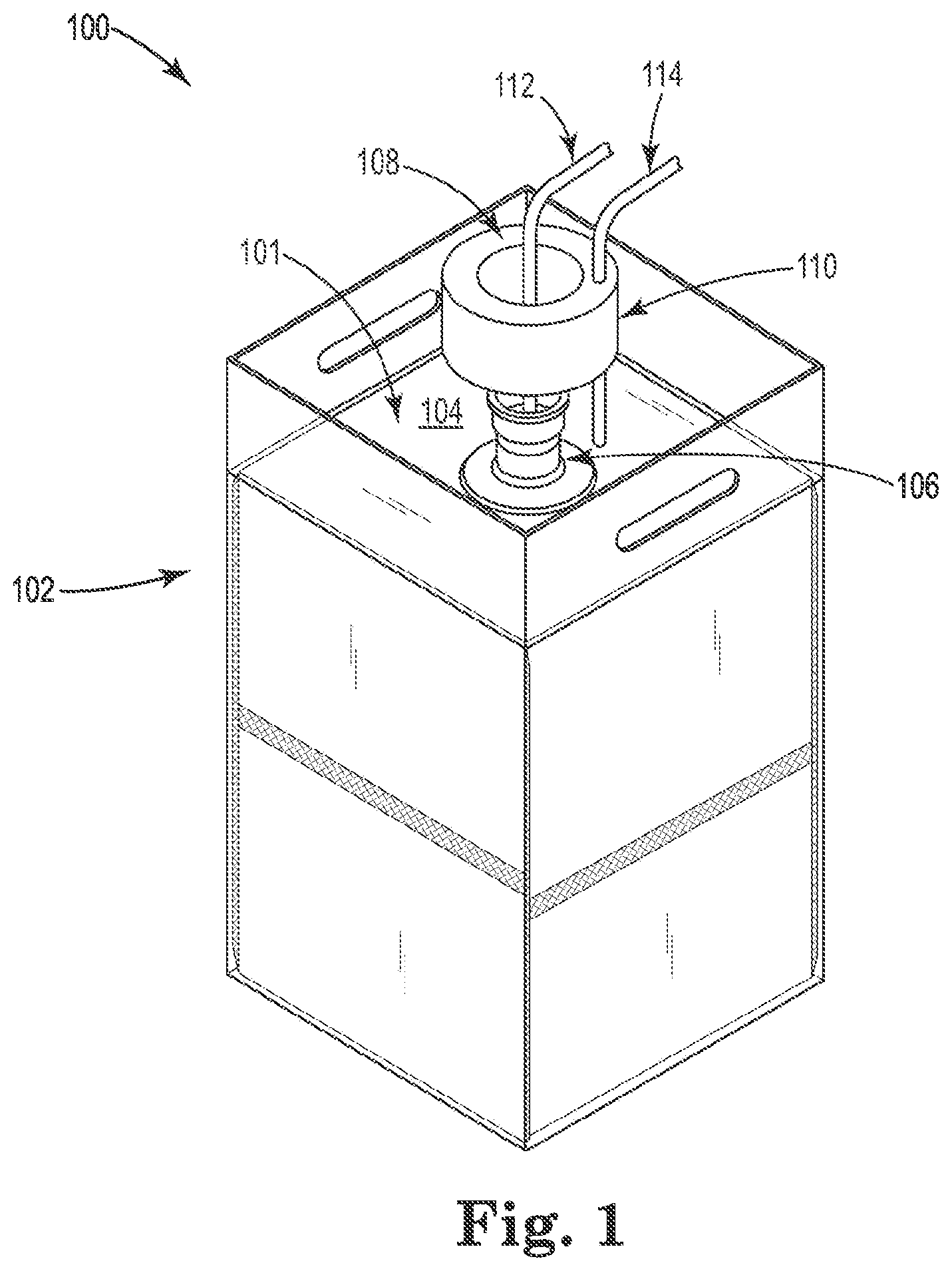 Patent US12304715 Figure 1 – Liner for an overpack assembly