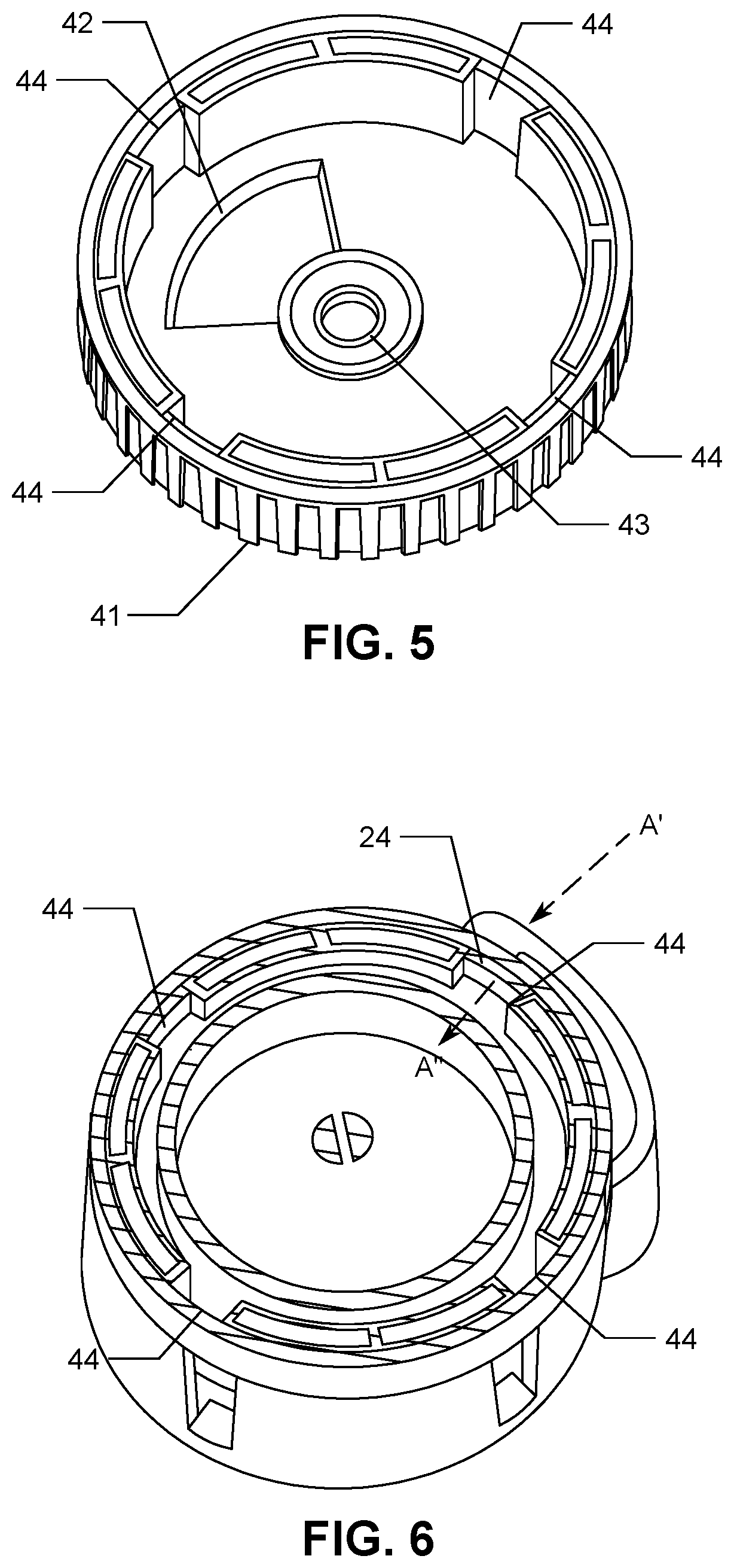 Patent US12304719 Figure 5 – Pivoting cap with locking mechanism for medication dispenser