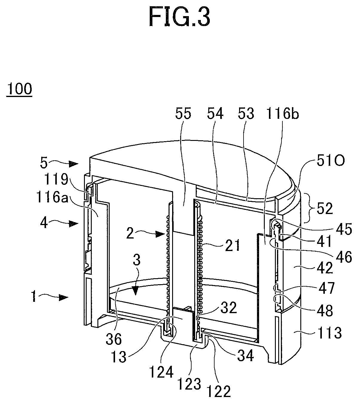 Patent US12304722 Figure 3 – Dispensing container with cutter, solid material container, and solid material rotary cutting lid