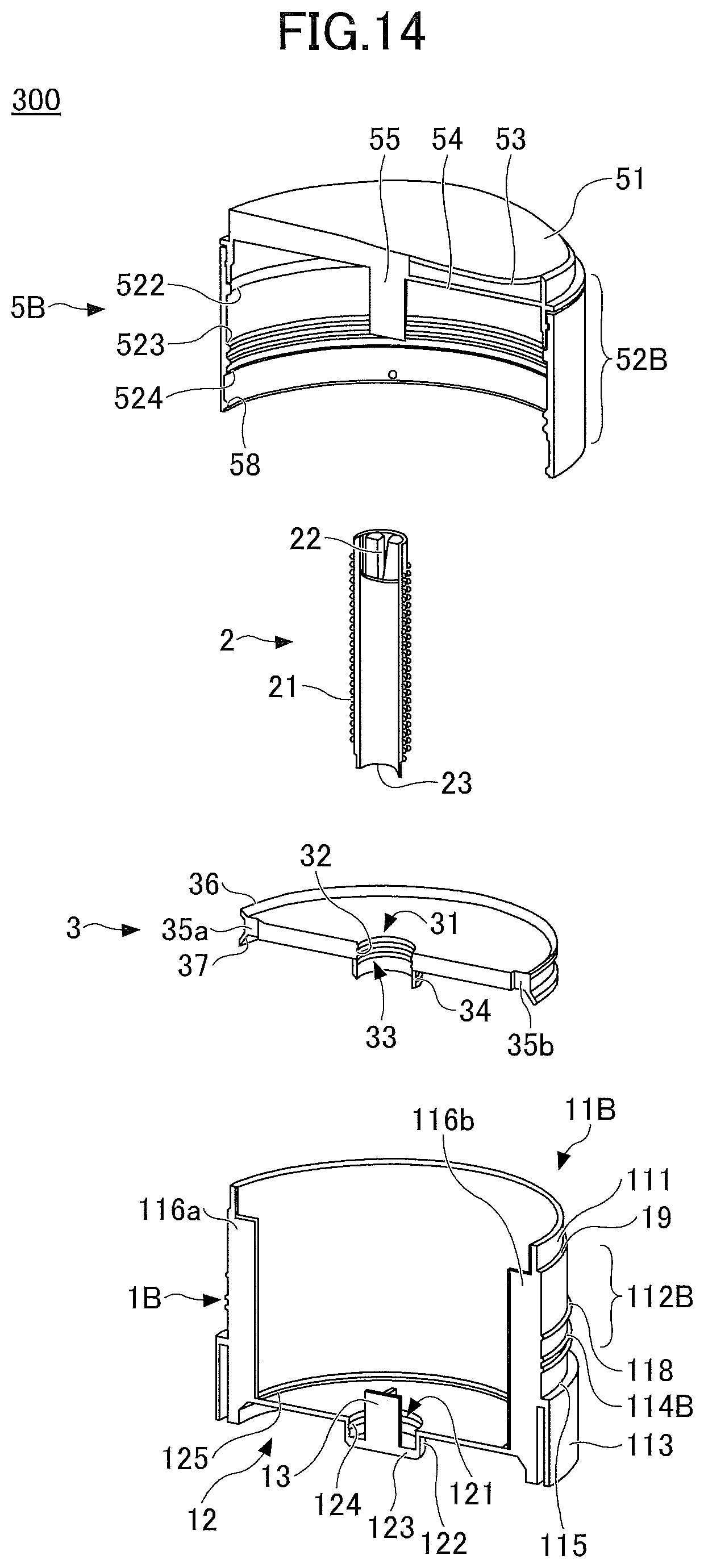 Patent US12304722 Figure 14 – Dispensing container with cutter, solid material container, and solid material rotary cutting lid