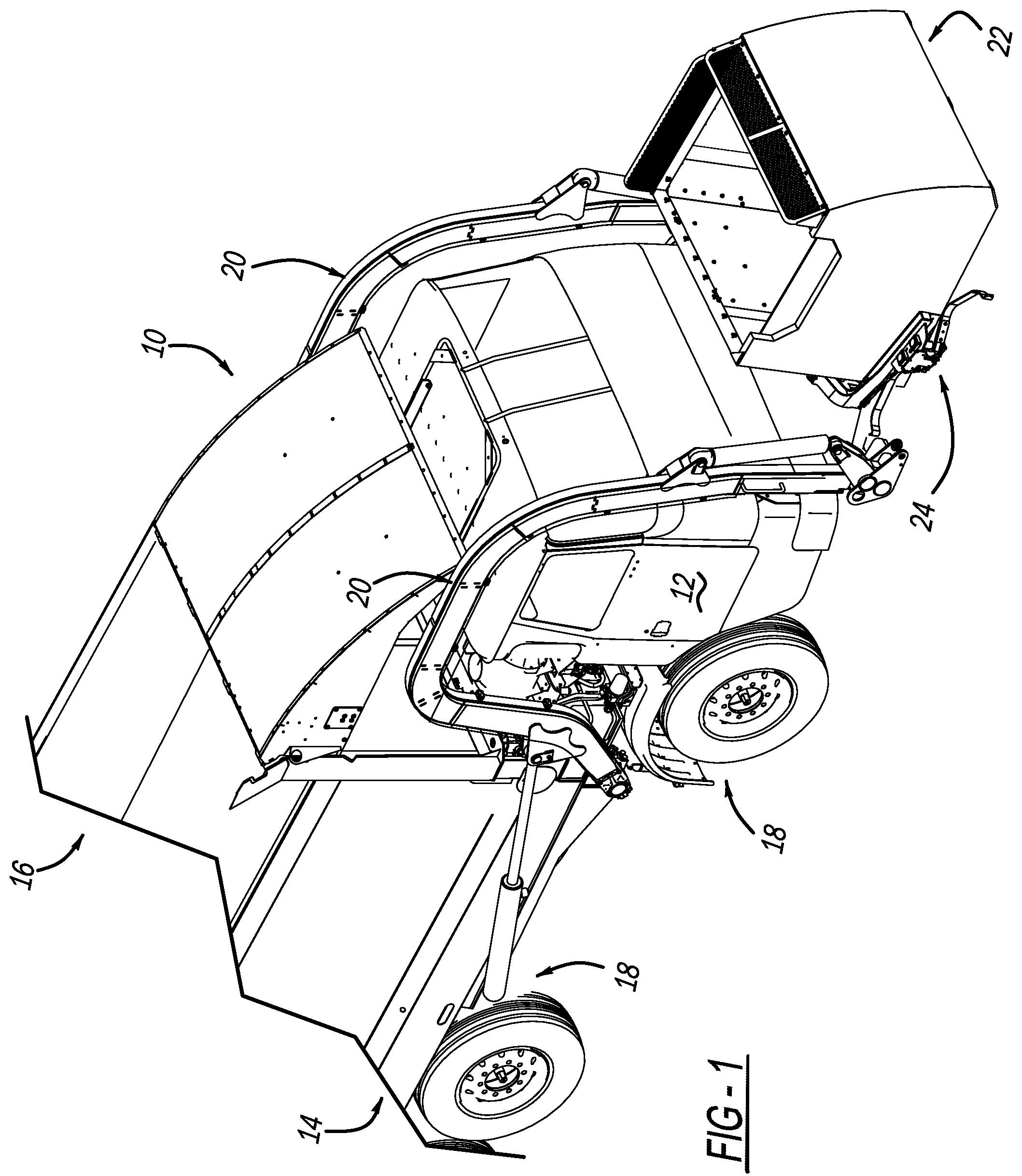 Patent US12304731 Figure 1 – Grabber for a front loader refuse vehicle