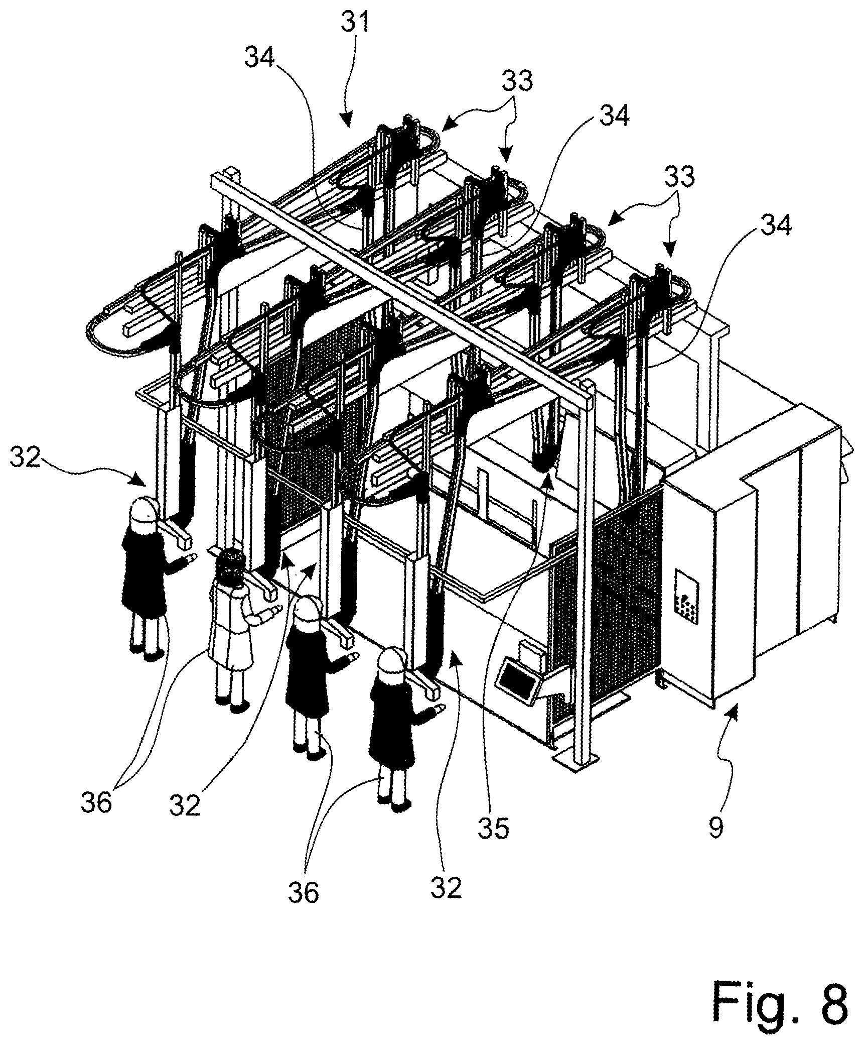 Patent US12304740 Figure 7 – Method and apparatuses for feeding items of laundry to a laundry machine, such as in particular a mangle