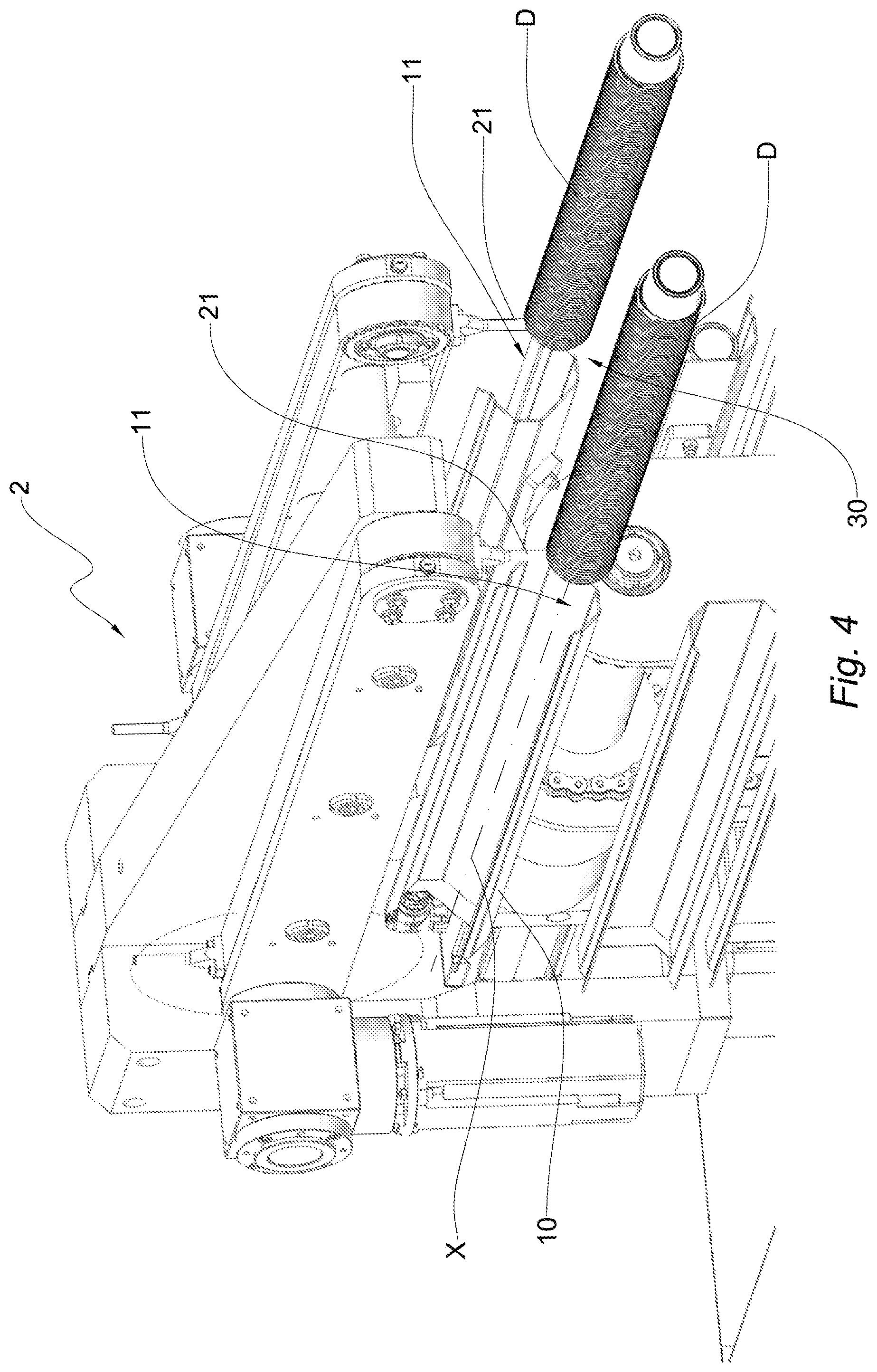 Patent US12304748 Figure 4 – Grouping device and method for grouping discrete rows of articles into a continuous row of articles