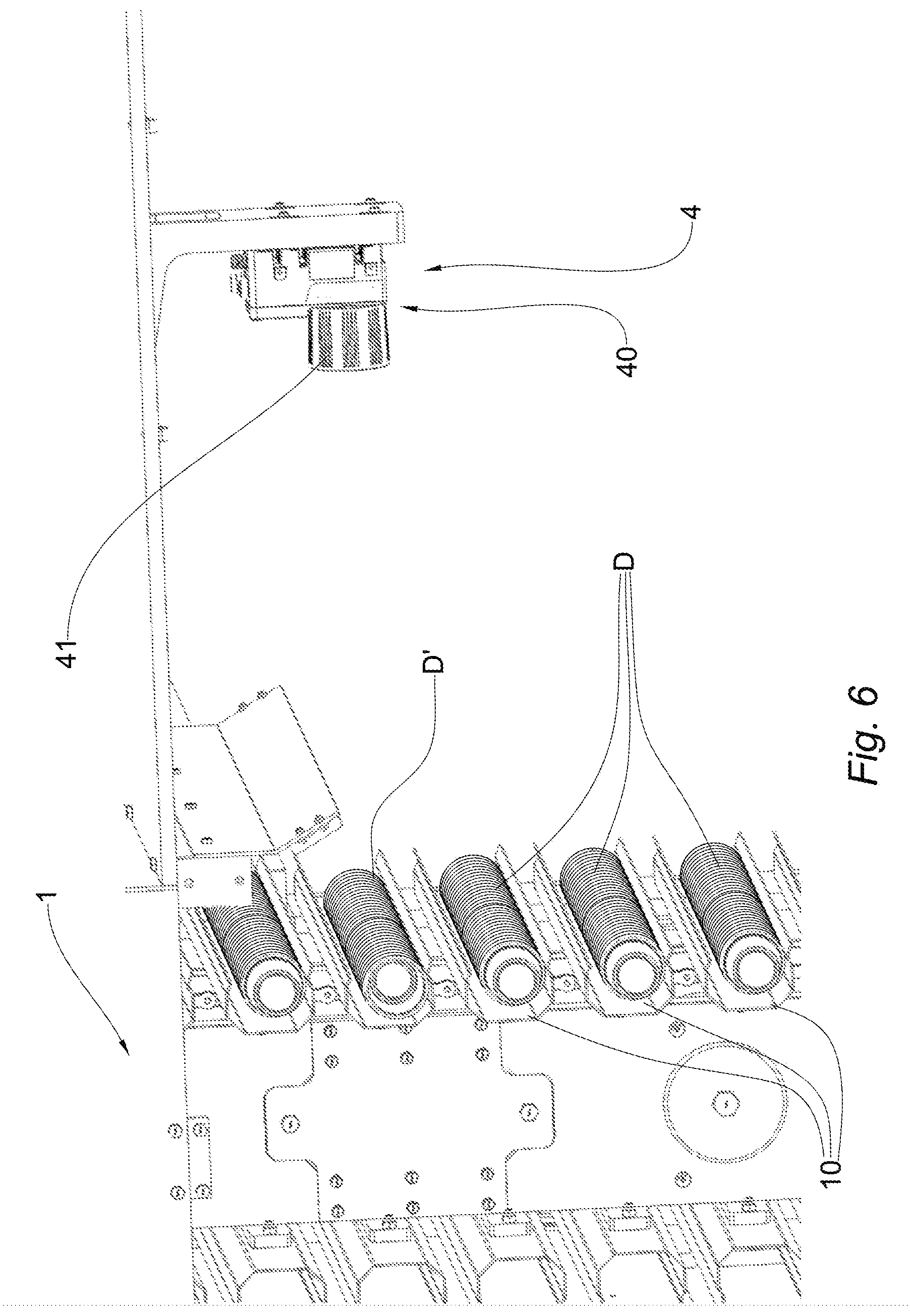 Patent US12304748 Figure 6 – Grouping device and method for grouping discrete rows of articles into a continuous row of articles
