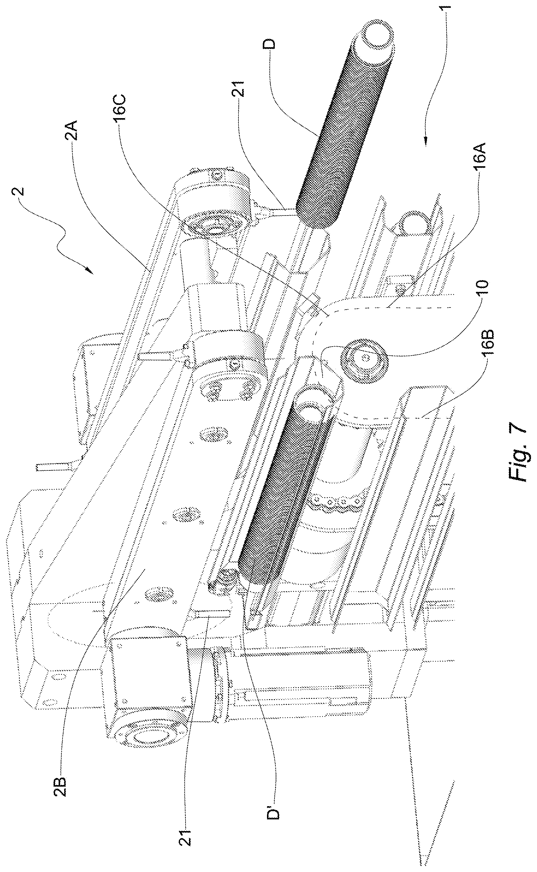 Patent US12304748 Figure 7 – Grouping device and method for grouping discrete rows of articles into a continuous row of articles