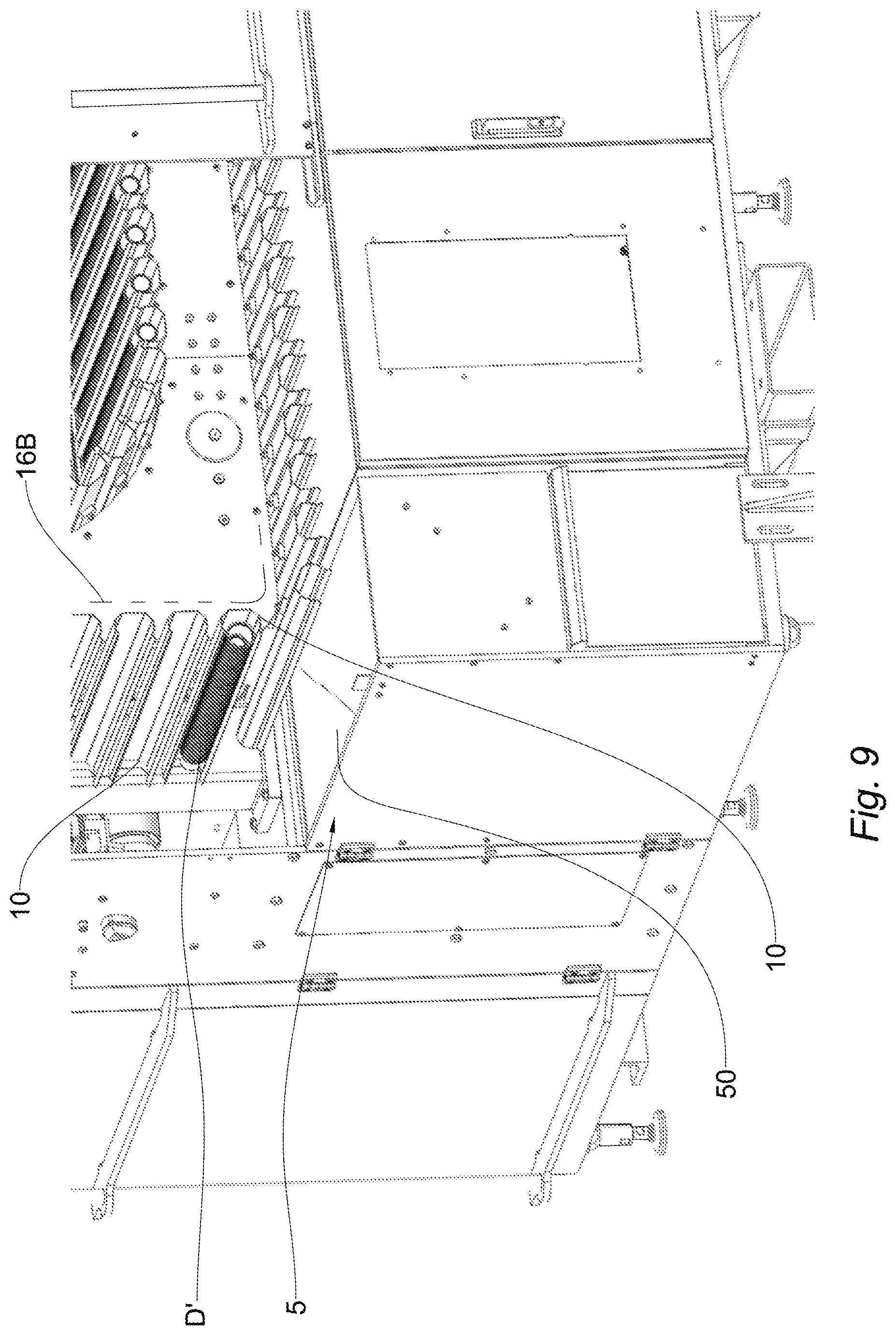 Patent US12304748 Figure 9 – Grouping device and method for grouping discrete rows of articles into a continuous row of articles