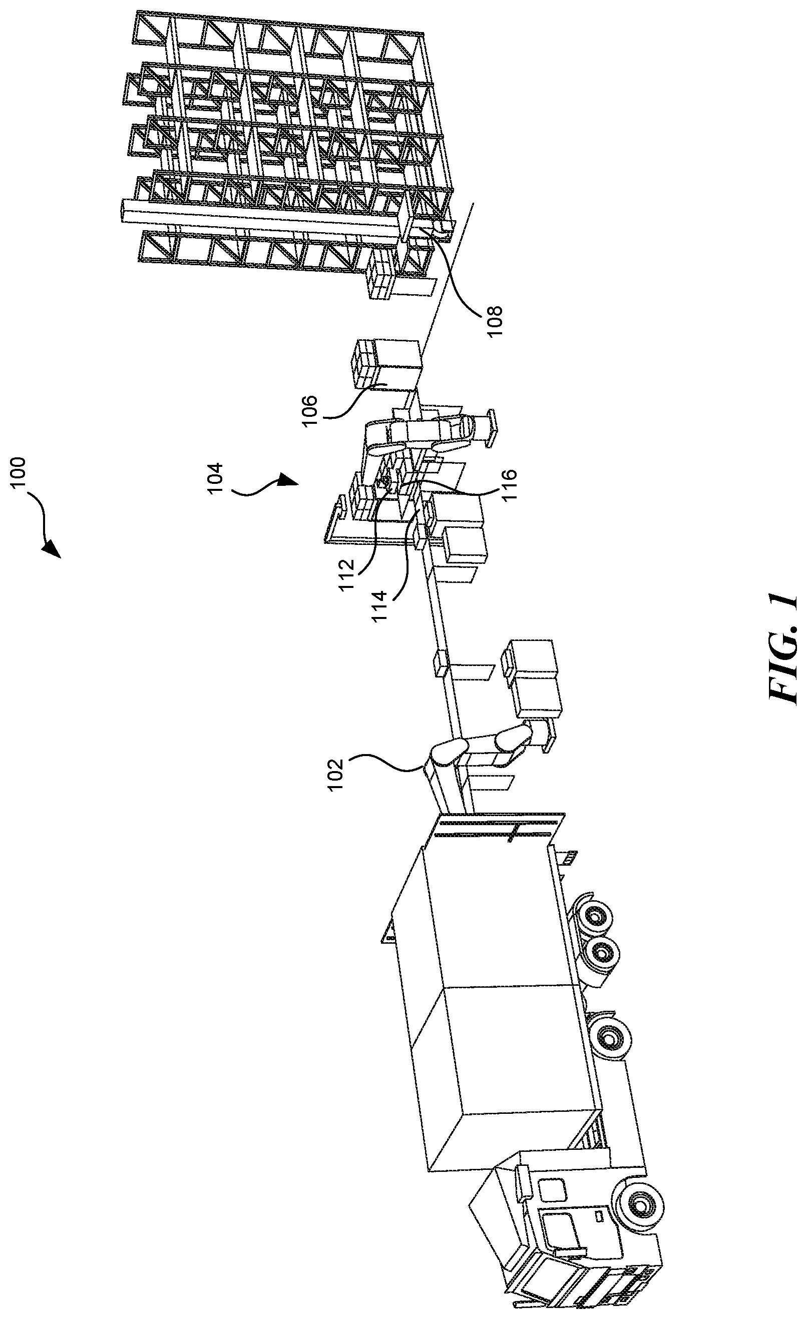Patent US12304750 Figure 1 – Robotic system for processing packages arriving out of sequence