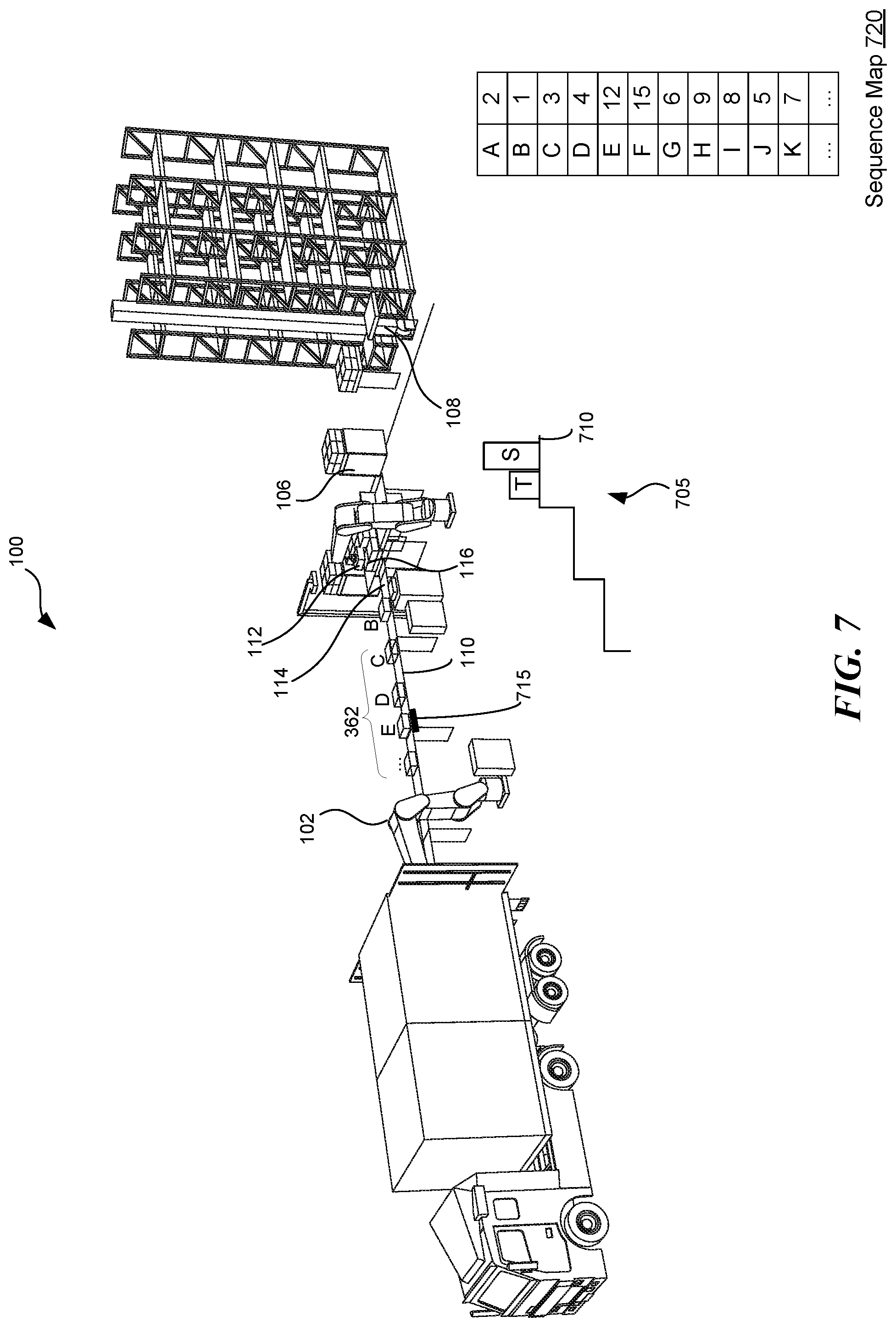 Patent US12304750 Figure 7 – Robotic system for processing packages arriving out of sequence
