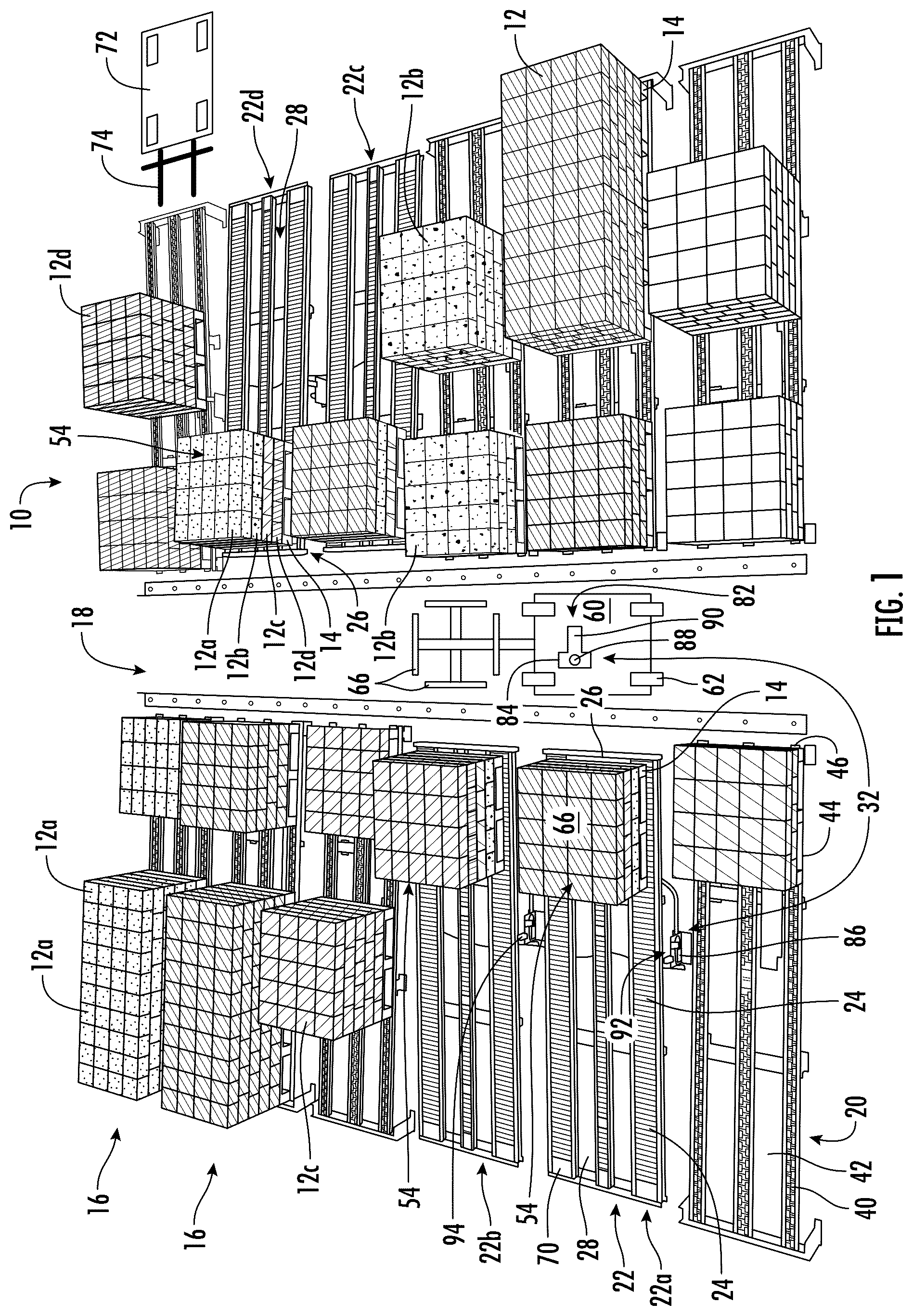 Patent US12304754 Figure 1 – Method and apparatus for building palleted goods