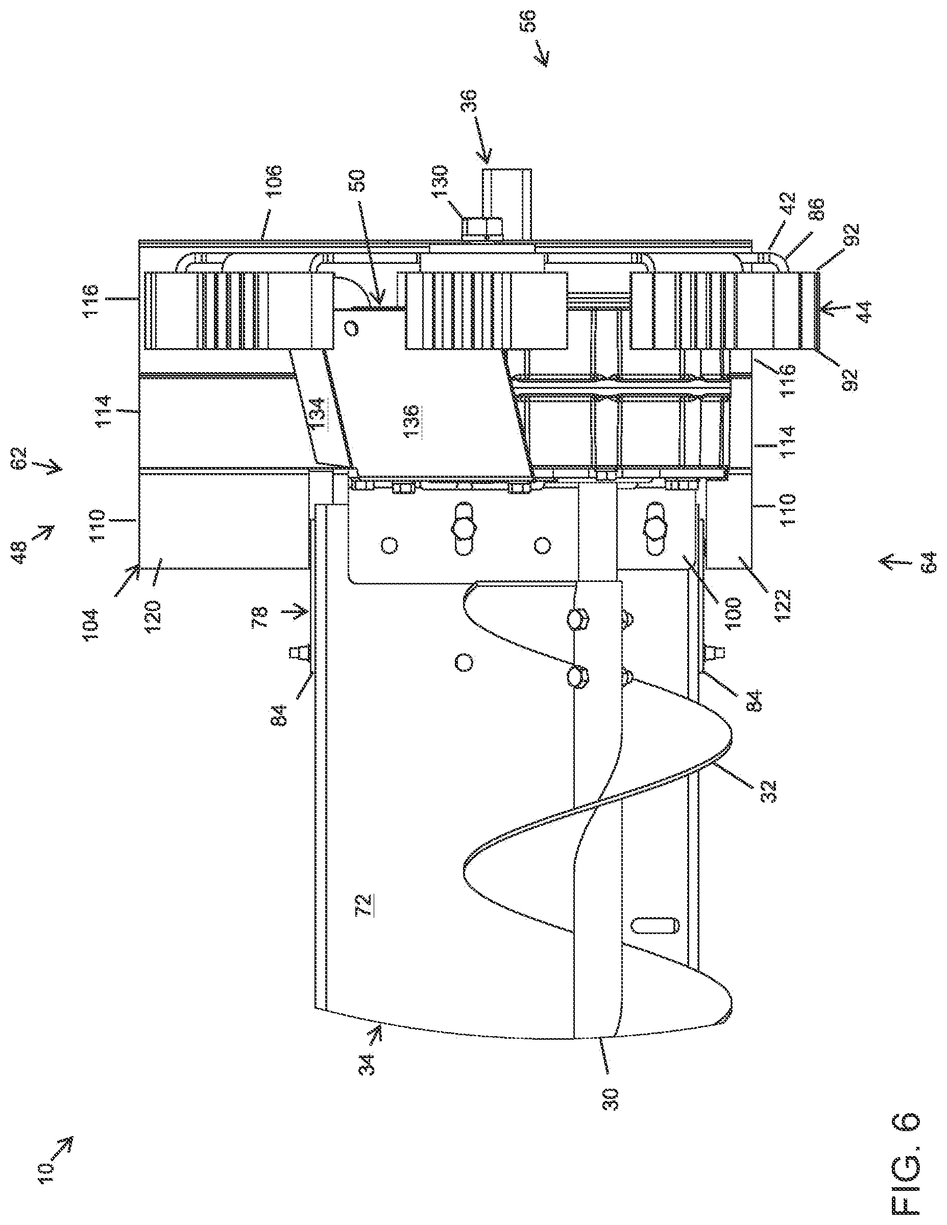 Patent US12304757 Figure 6 – Sweep auger drive shield with gravity reclaim