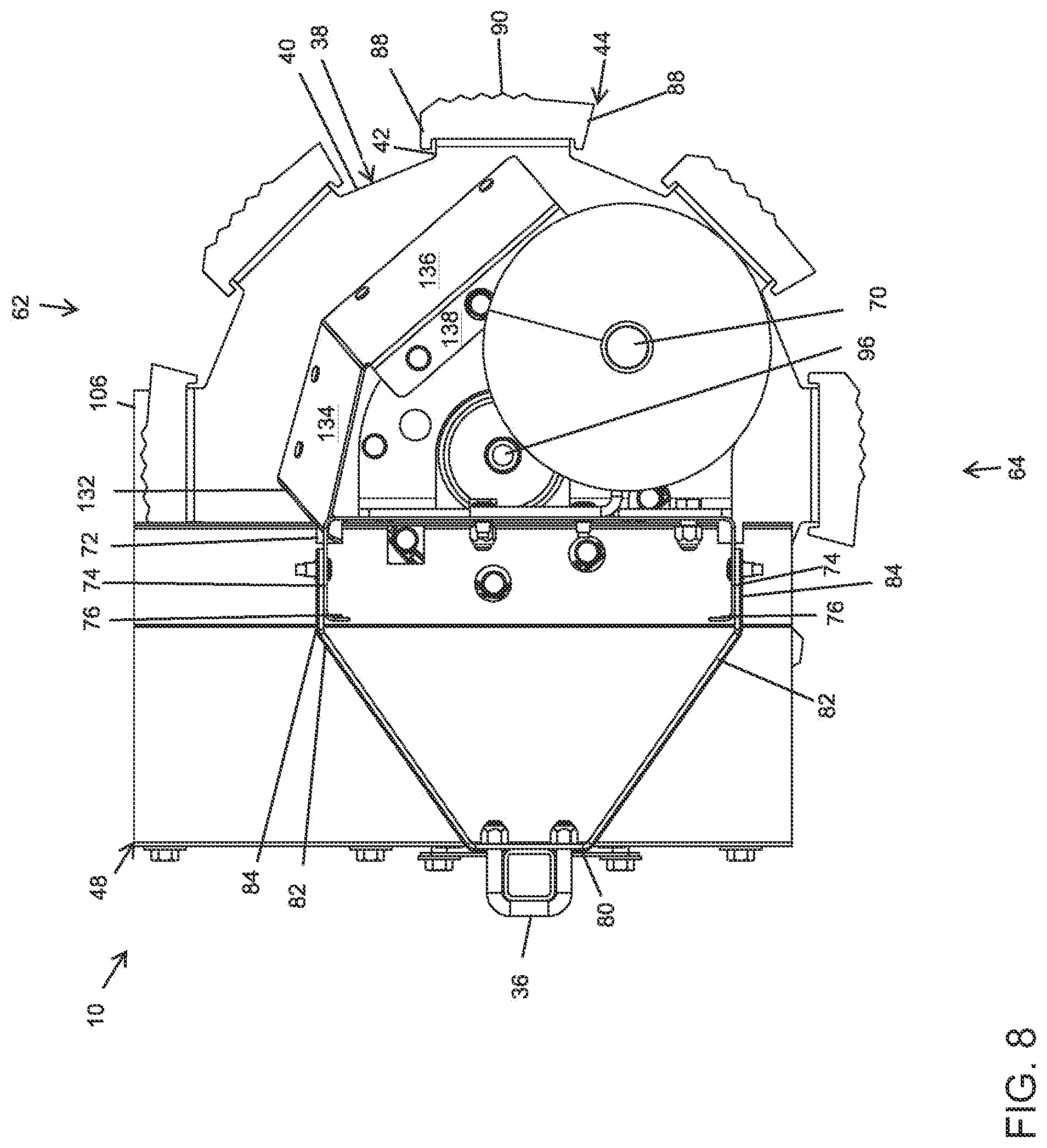 Patent US12304757 Figure 8 – Sweep auger drive shield with gravity reclaim