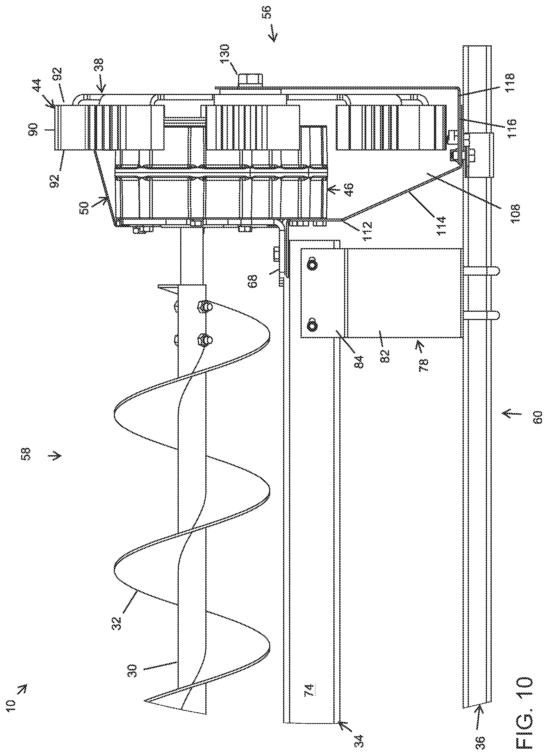 Patent US12304757 Figure 10 – Sweep auger drive shield with gravity reclaim
