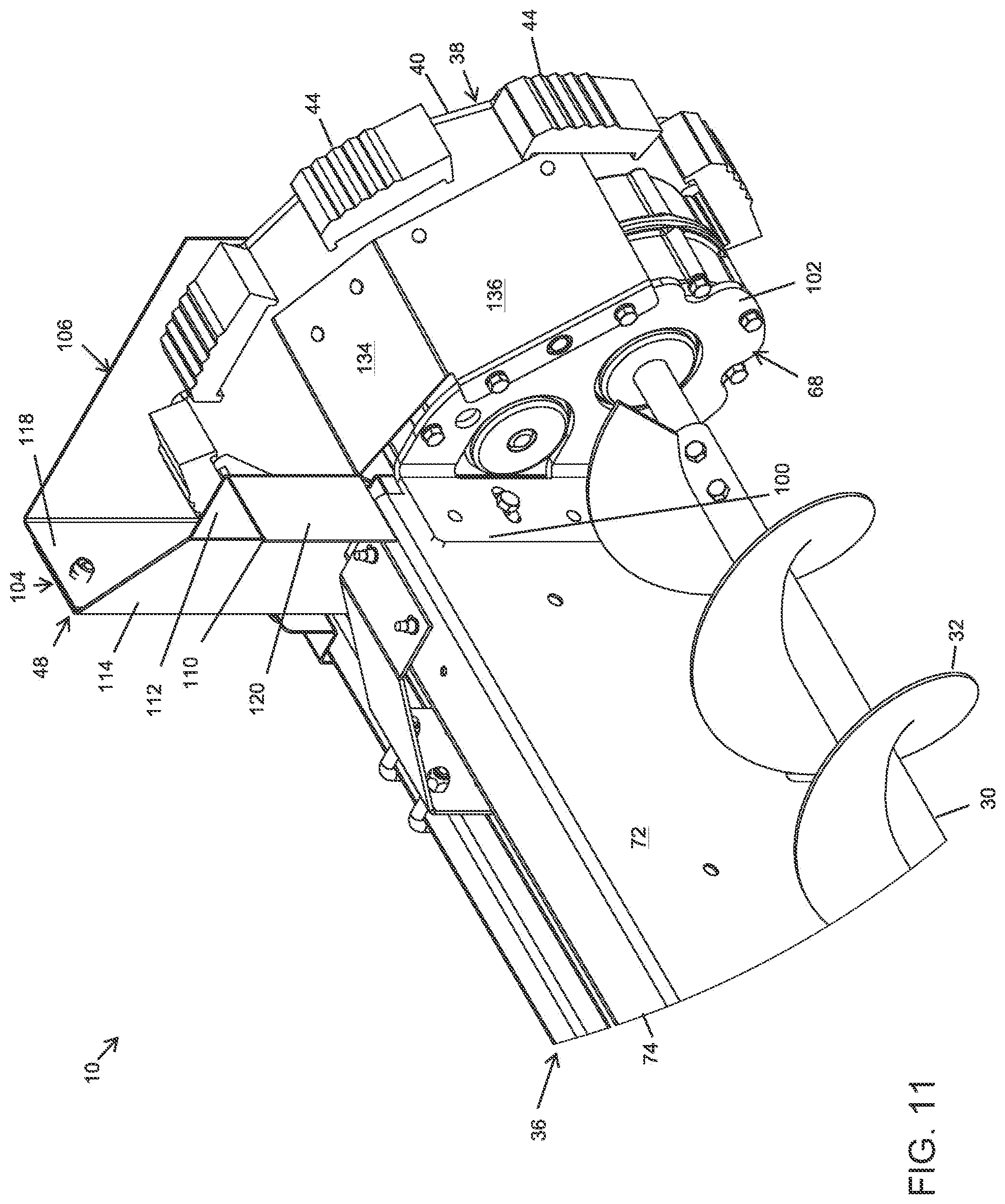Patent US12304757 Figure 11 – Sweep auger drive shield with gravity reclaim