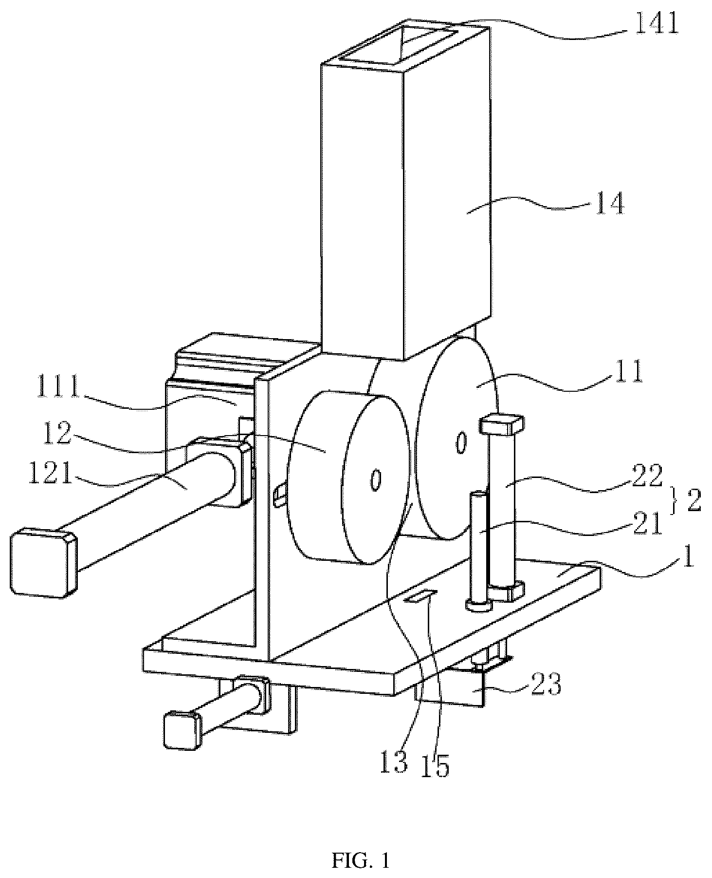 Patent US12304759 Figure 1 – Automatic graphite conveying device and winding machine for spiral wound gasket