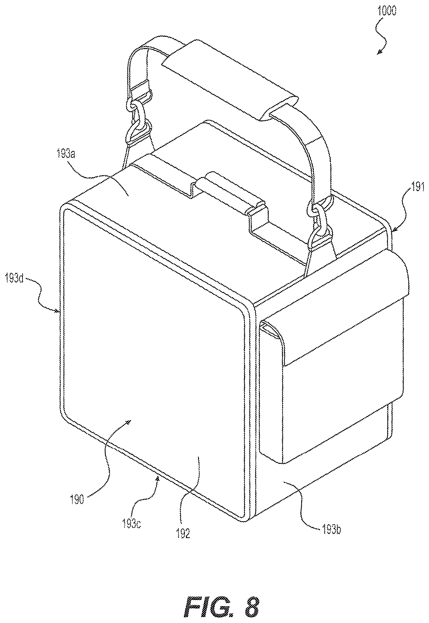Patent US12304766 Figure 8 – Reusable reel holder and bag with reusable reel holder