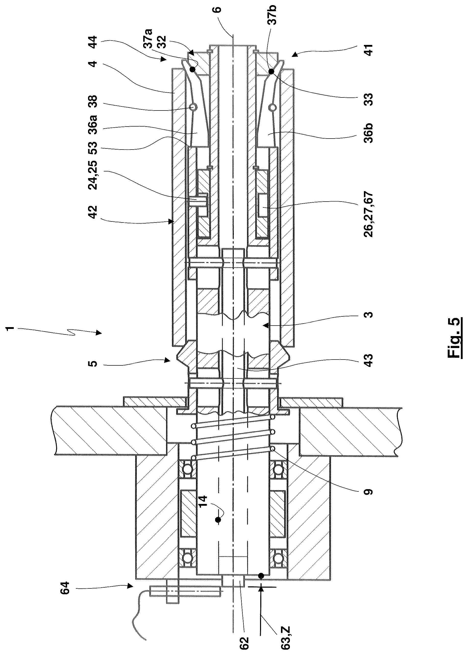 Patent US12304769 Figure 5 – Winding machine fixing mechanism, winding machine and method for coupling and/or decoupling a winding sleeve to or from a winding spindle of a winding machine