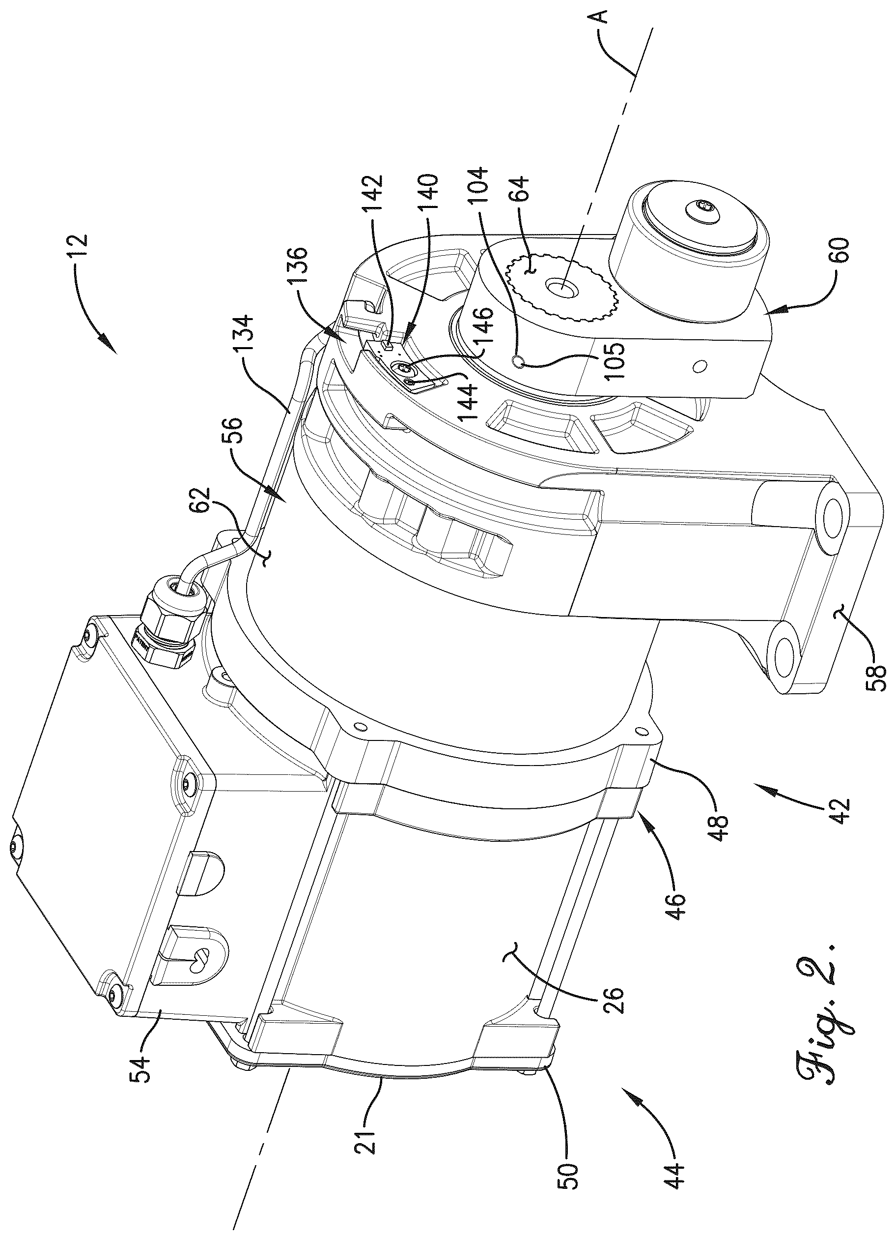 Patent US12304785 Figure 2 – Support roller bearing regreasing arrangement for high load crank assembly