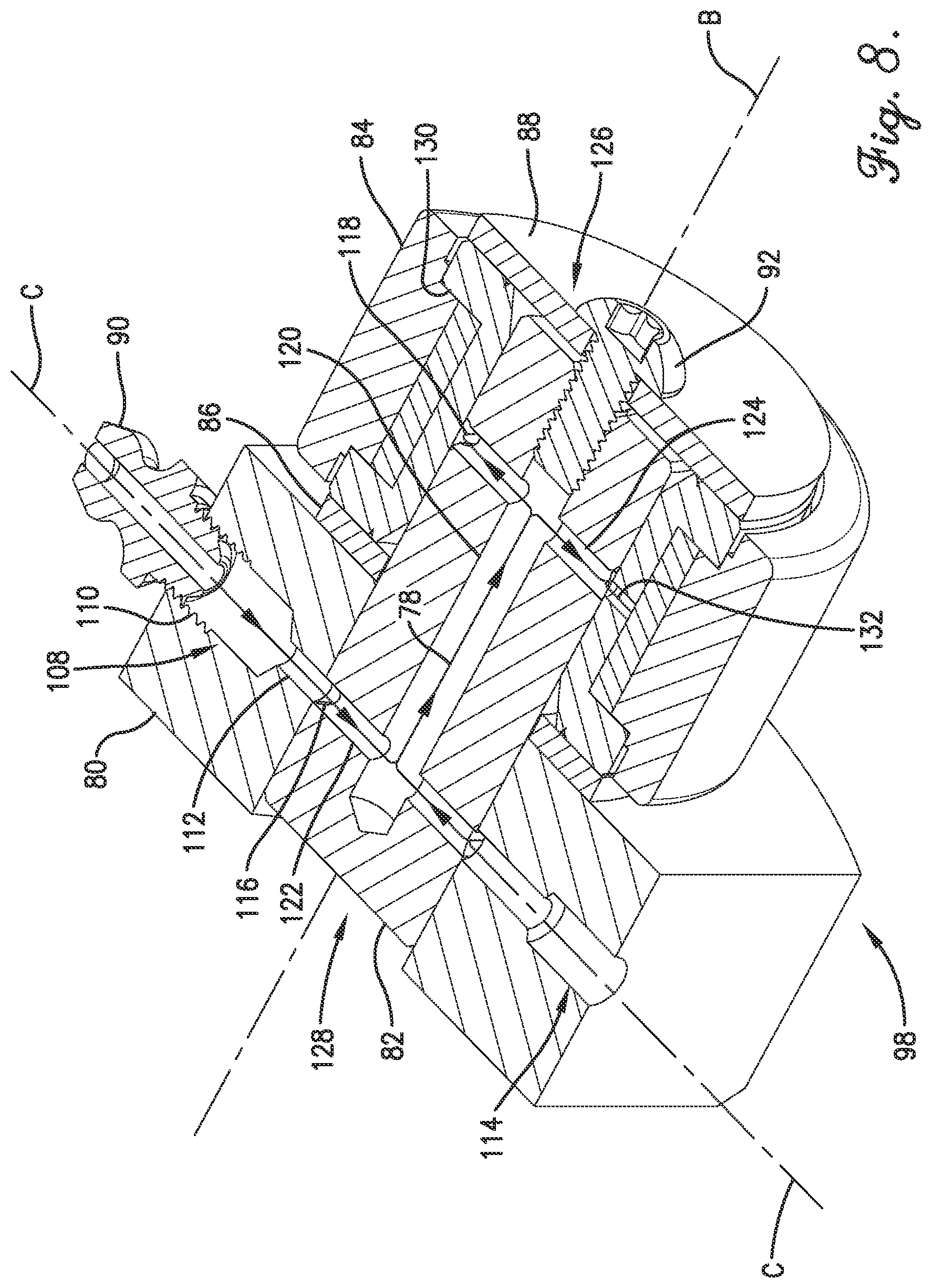 Patent US12304785 Figure 8 – Support roller bearing regreasing arrangement for high load crank assembly