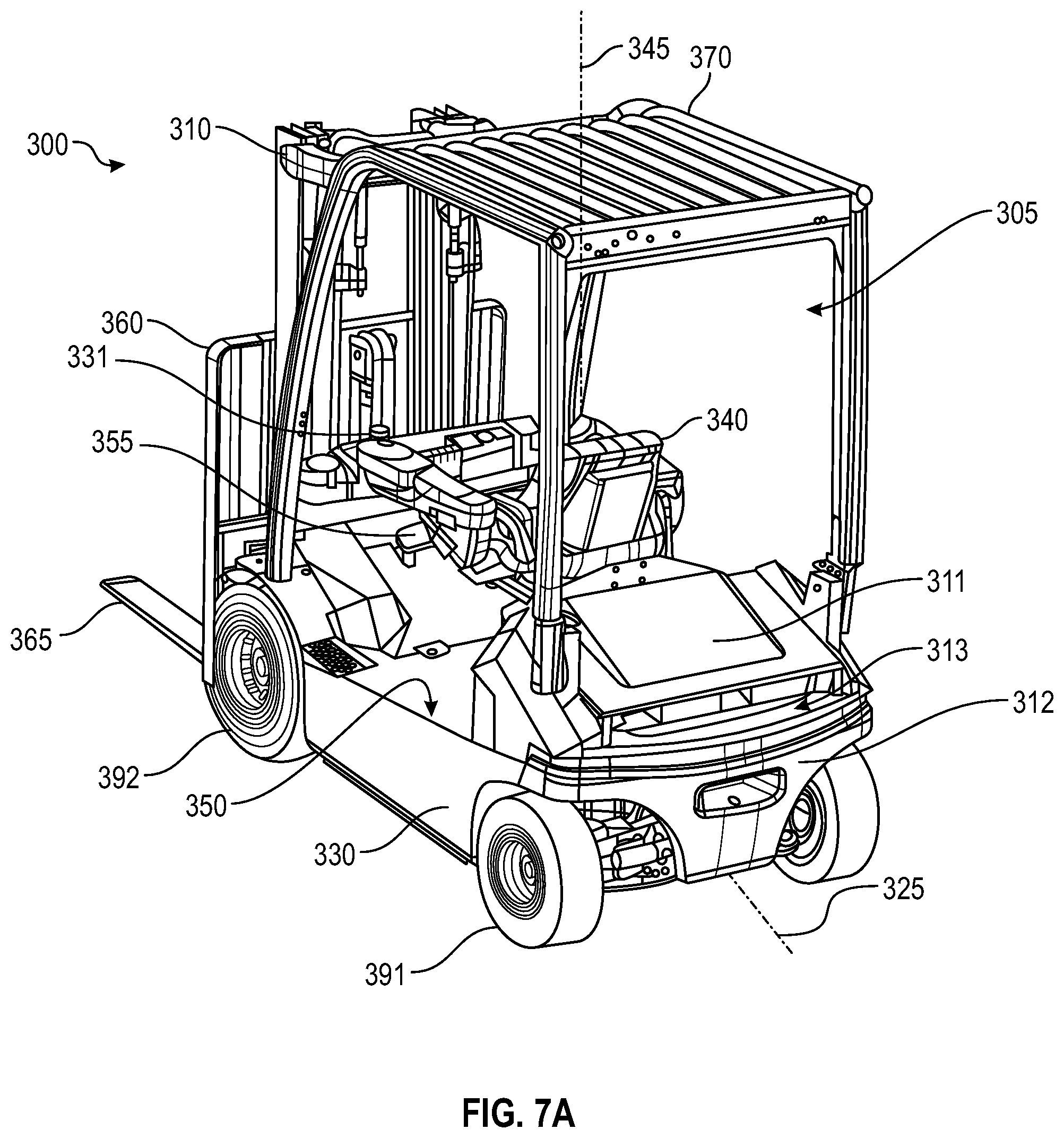 Patent US12304789 Figure 7 – Lift truck having advantageous design elements