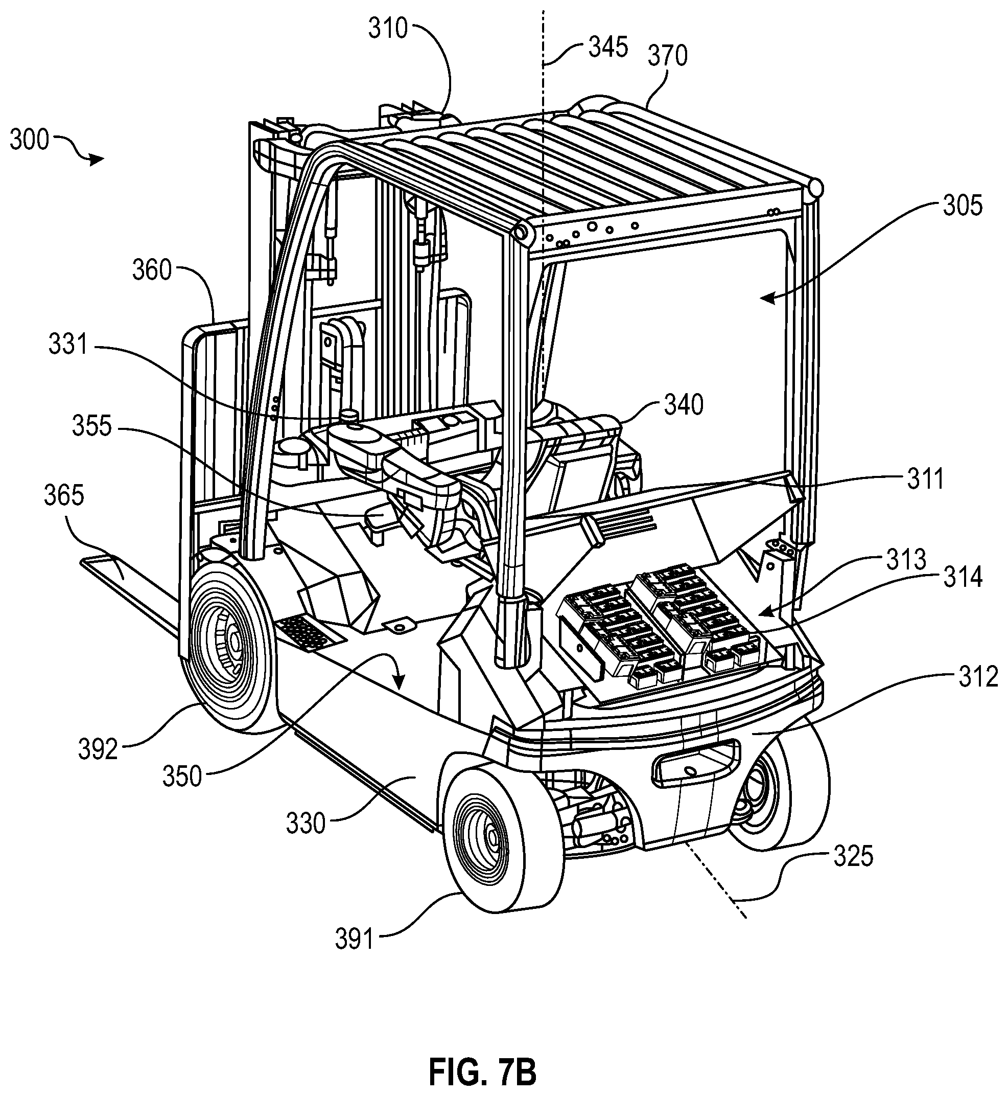 Patent US12304789 Figure 8 – Lift truck having advantageous design elements