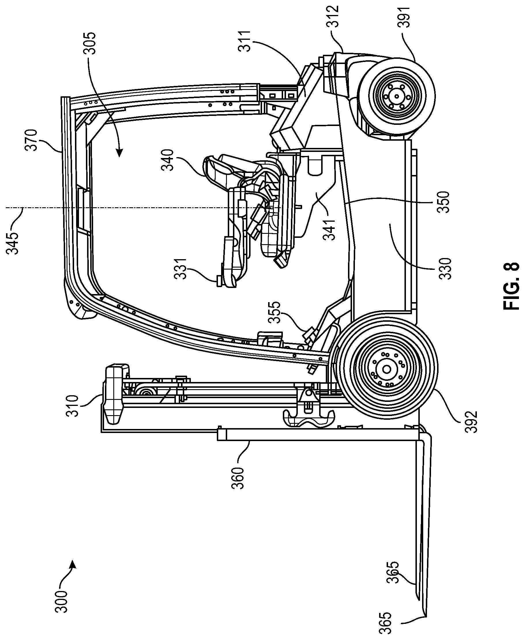 Patent US12304789 Figure 9 – Lift truck having advantageous design elements