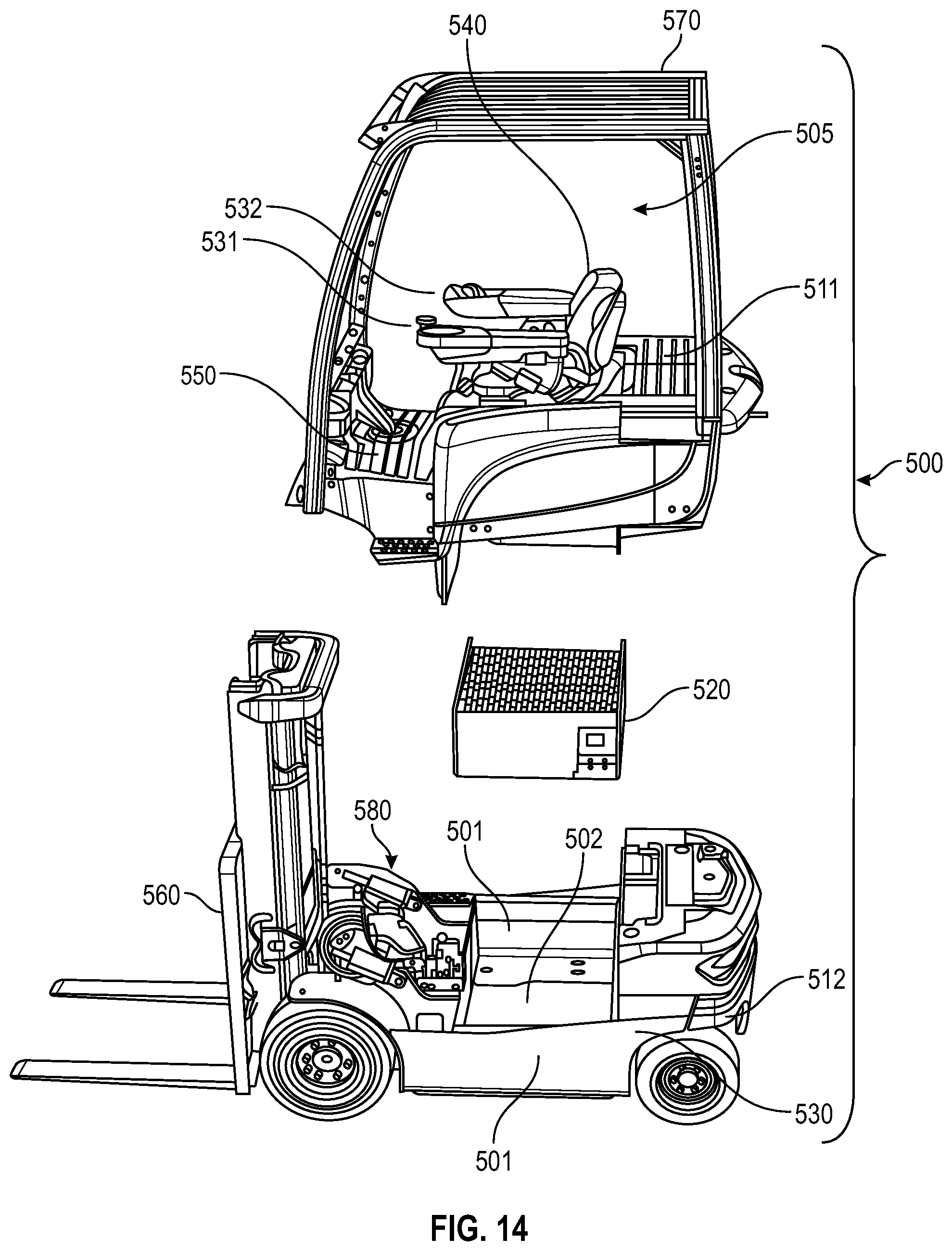 Patent US12304789 Figure 18 – Lift truck having advantageous design elements