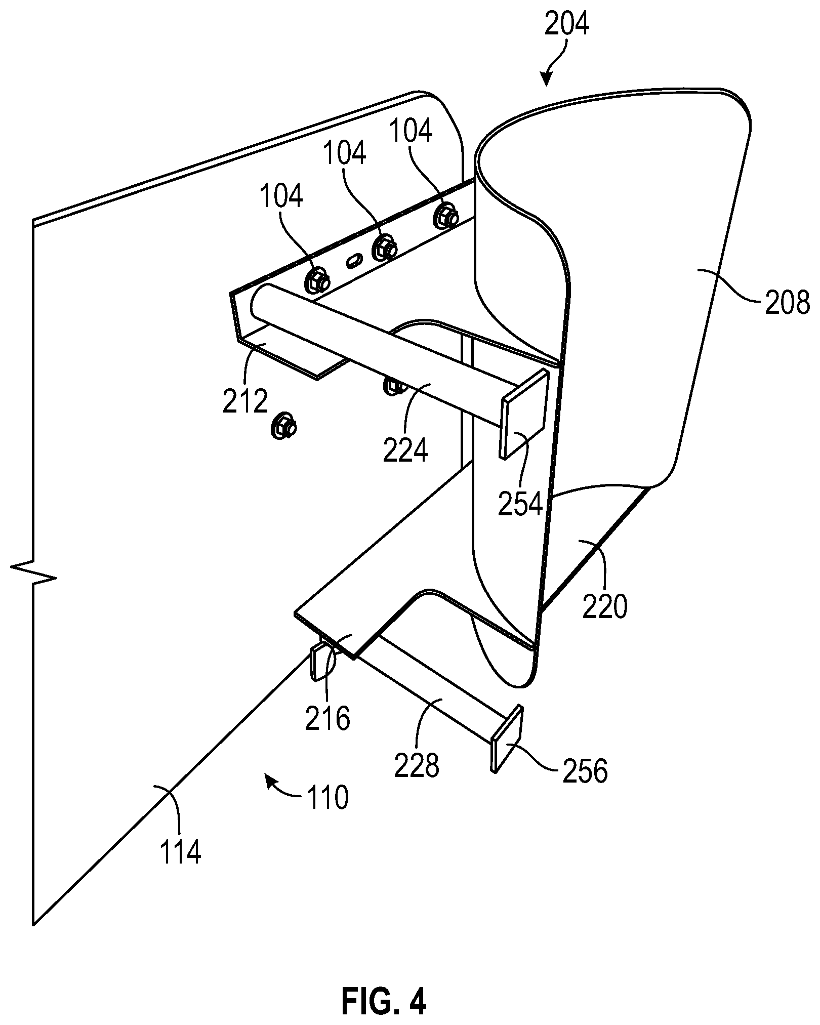 Patent US12304790 Figure 4 – Clamp adapter for lift vehicle to facilitate lifting of malleable objects