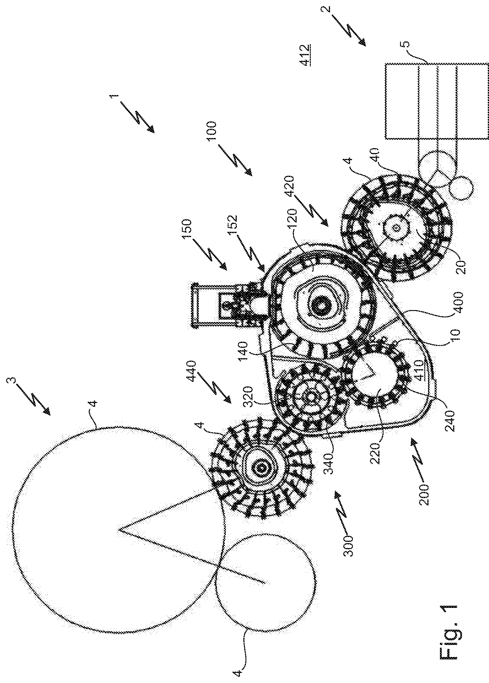 Patent US12304794 Figure 1 – Apparatus and method for treating and in particular sterilising containers