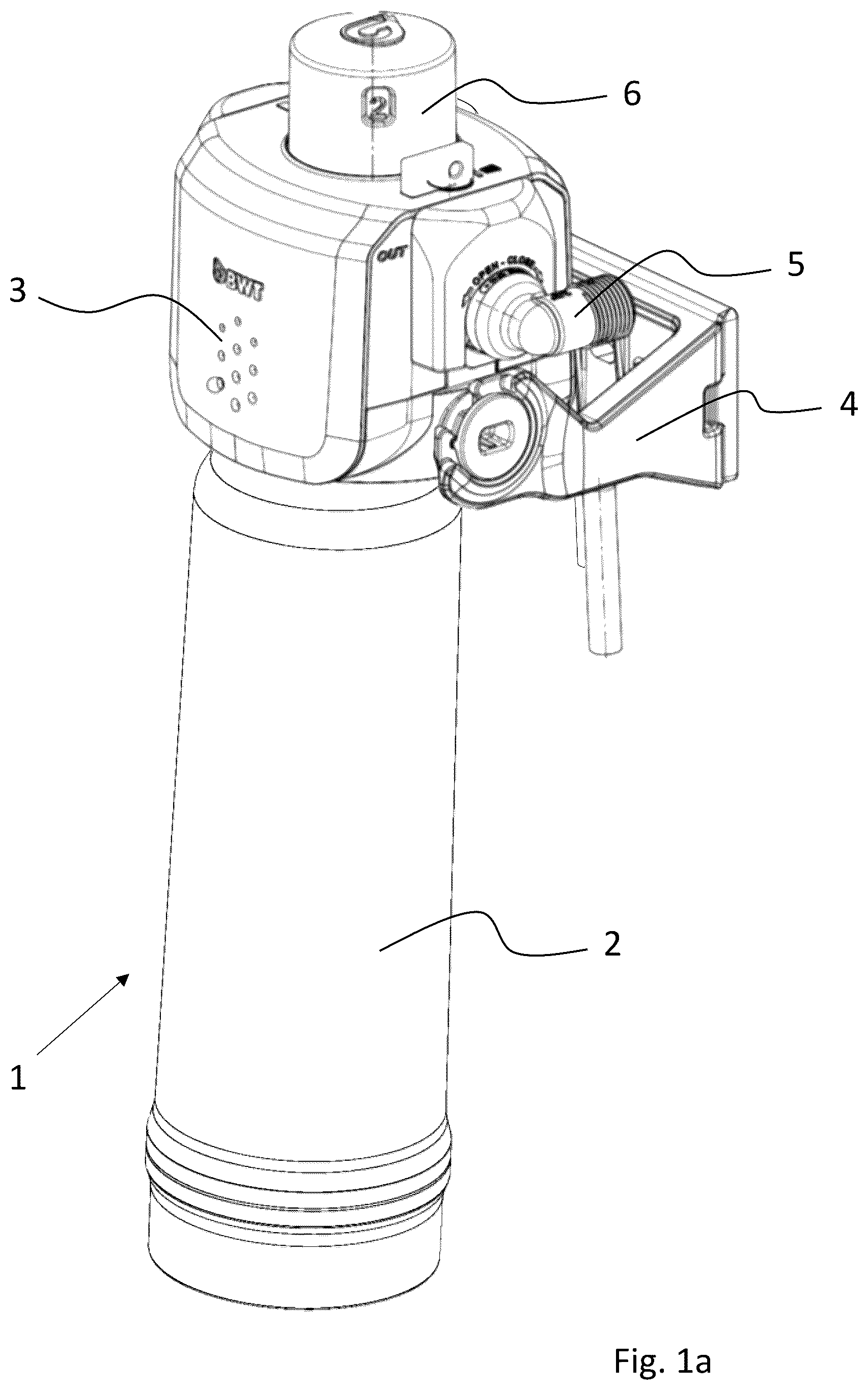 Patent US12304840 Figure 1 – Cartridge, in particular sanitizing cartridge, and system for sanitizing a drinking-water device, and method for sanitizing said device