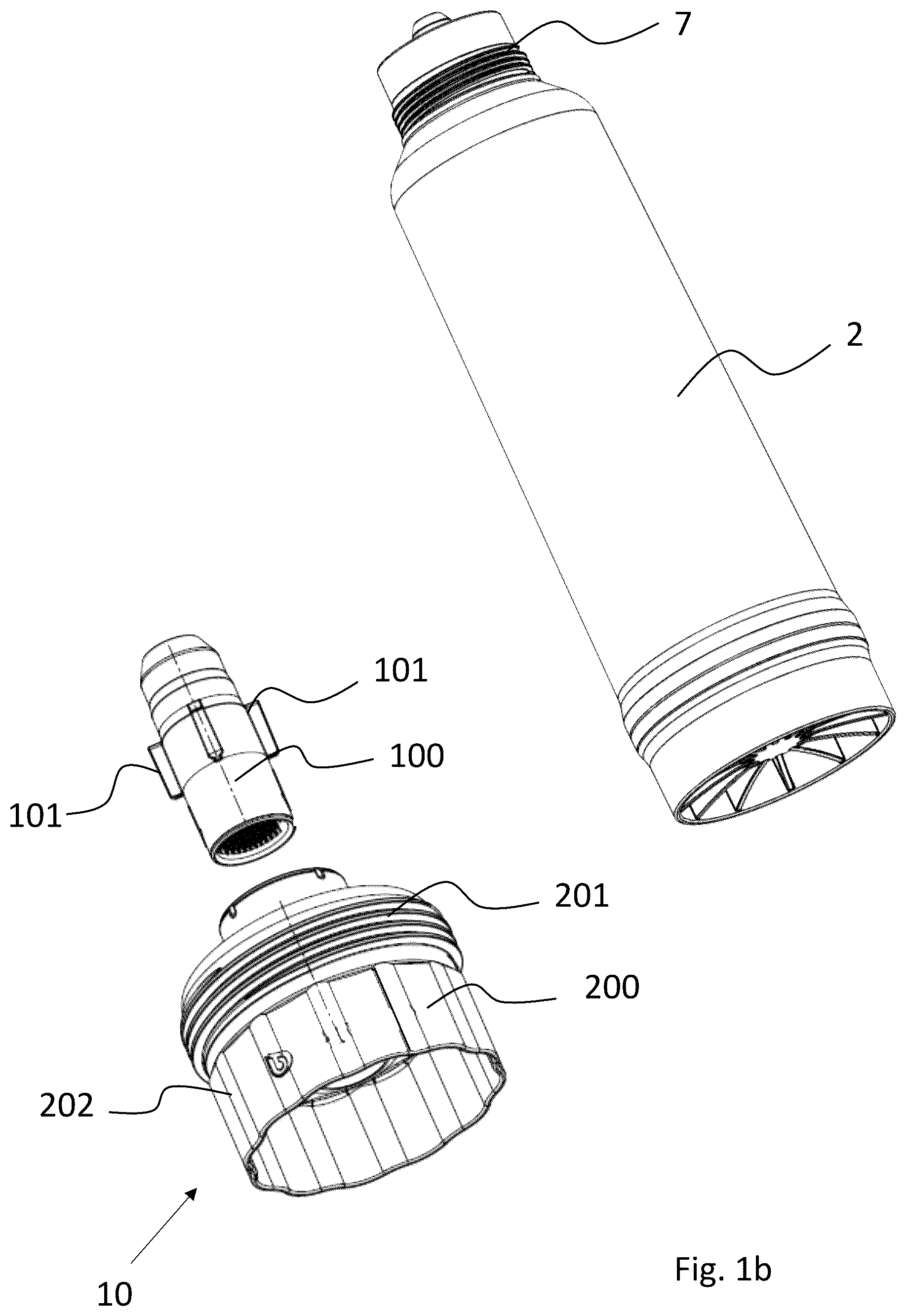 Patent US12304840 Figure 2 – Cartridge, in particular sanitizing cartridge, and system for sanitizing a drinking-water device, and method for sanitizing said device