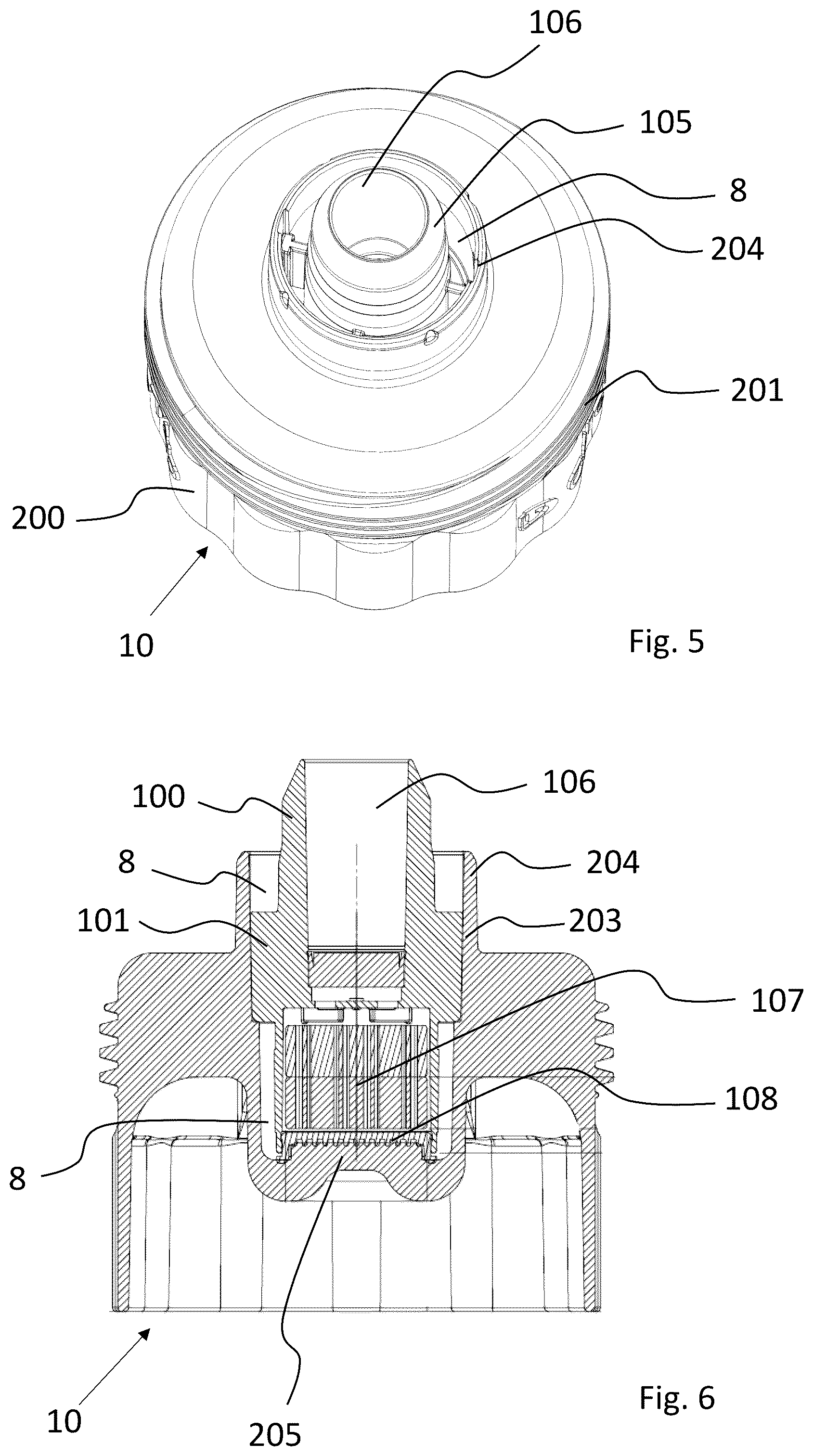 Patent US12304840 Figure 5 – Cartridge, in particular sanitizing cartridge, and system for sanitizing a drinking-water device, and method for sanitizing said device
