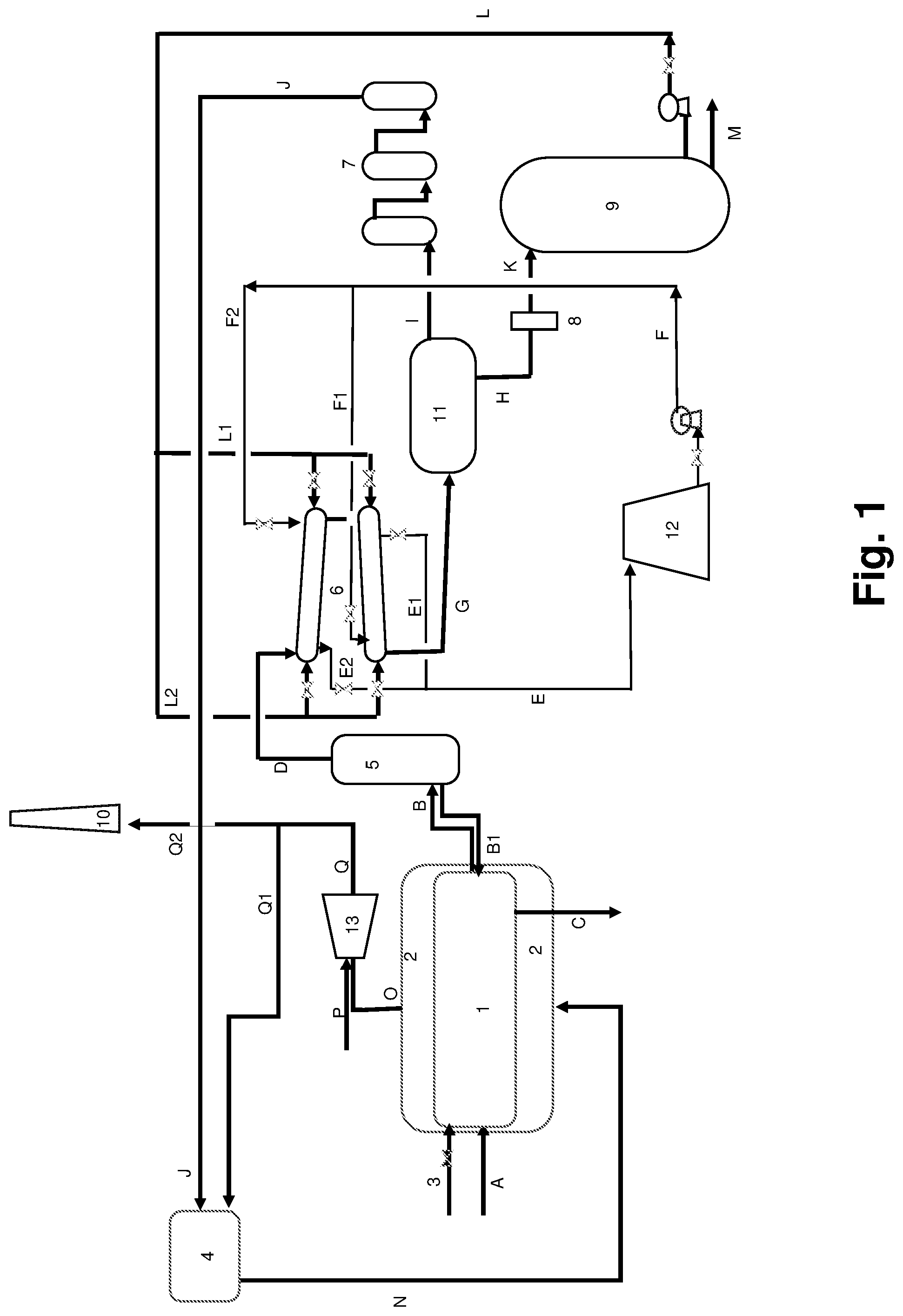 Patent US12305043 Figure 1 – Thermolysis system and method for obtaining recovered carbon black and fuel from disused tires