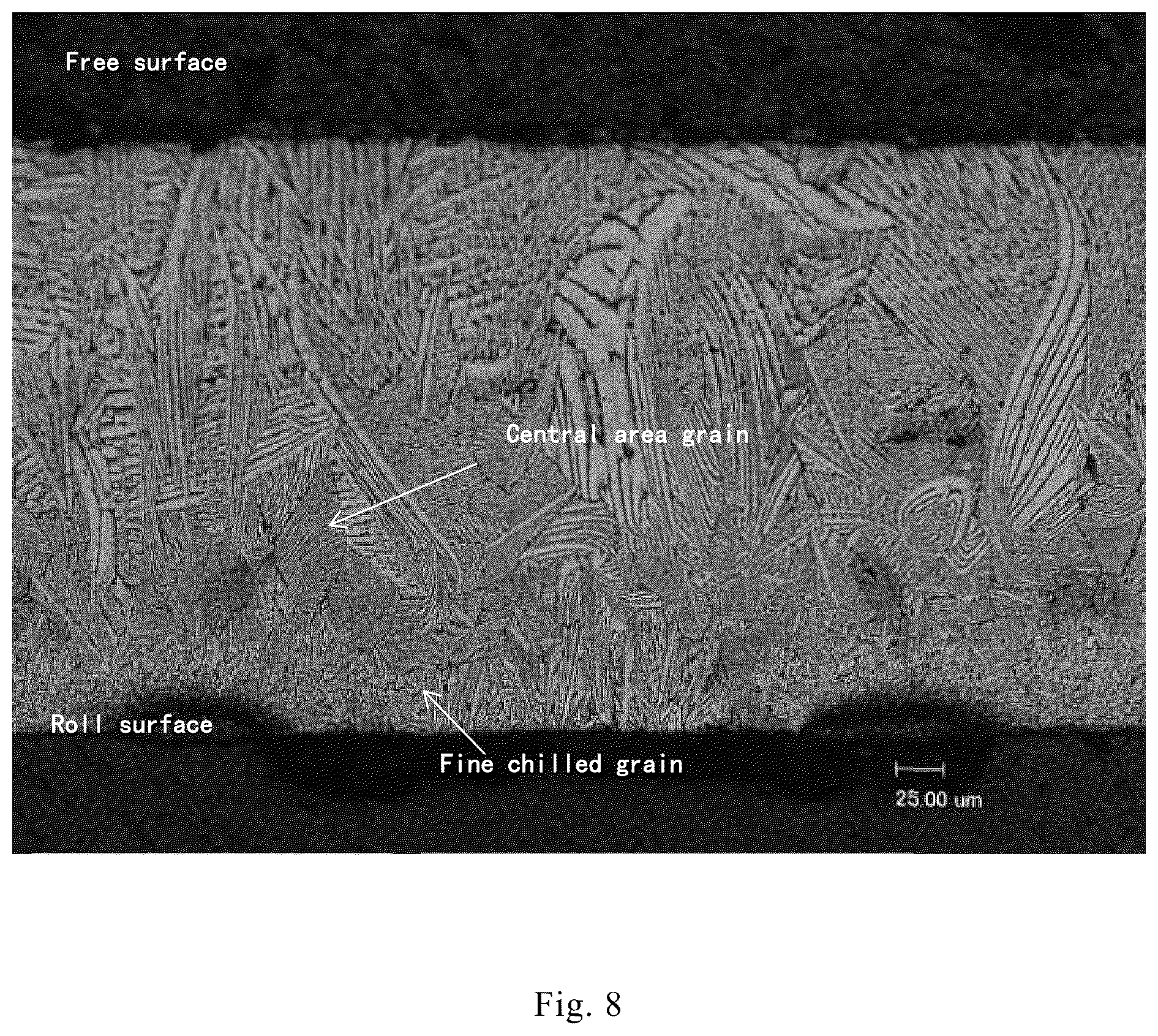 Patent US12305265 Figure 5 – Fine grain rare earth alloy cast strip, preparation method thereof, and a rotary cooling roll device